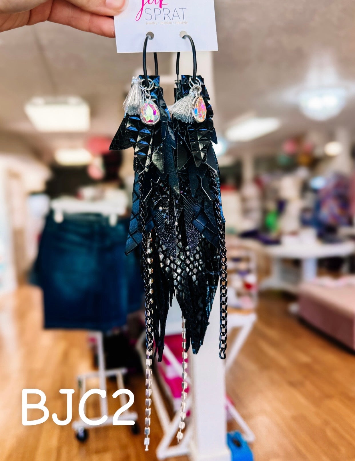 Jak Sprat Black Jak Collection: Mega Mic Drop-Earrings-Dear Me Southern Boutique, located in DeRidder, Louisiana