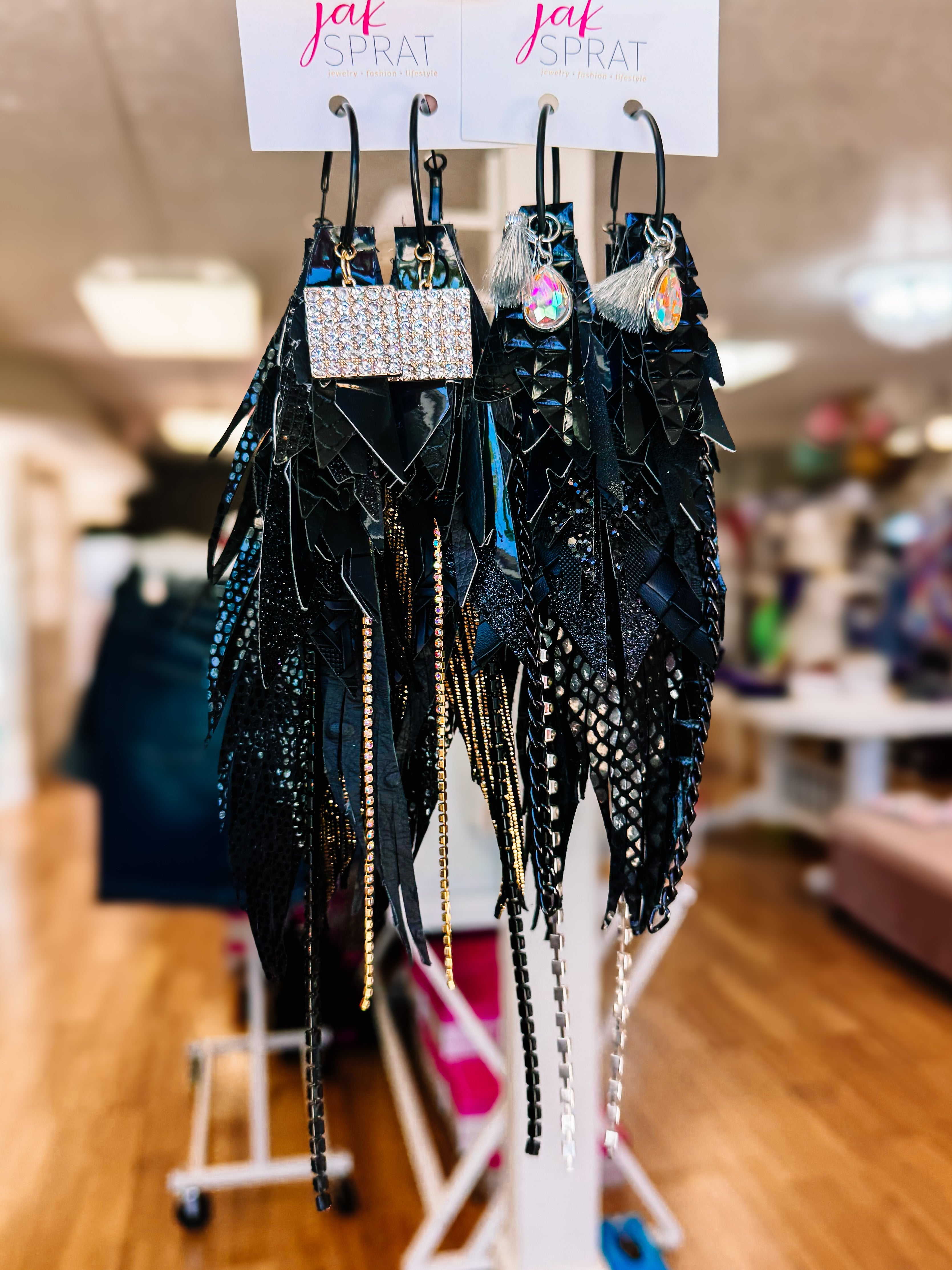 Jak Sprat Black Jak Collection: Mega Mic Drop-Earrings-Dear Me Southern Boutique, located in DeRidder, Louisiana