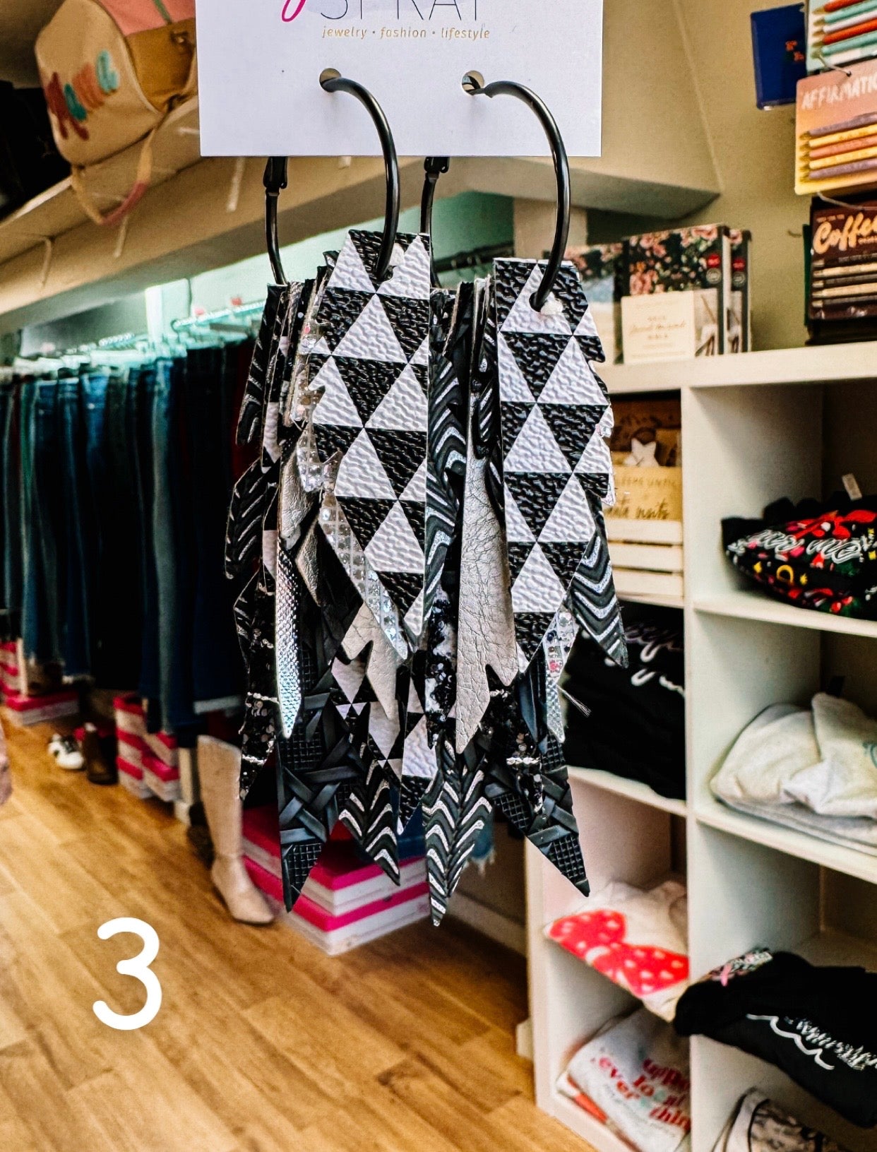 Jak Sprat Black, White, & Checkered Collection: Fabulous Feather Dangles-Earrings-Dear Me Southern Boutique, located in DeRidder, Louisiana