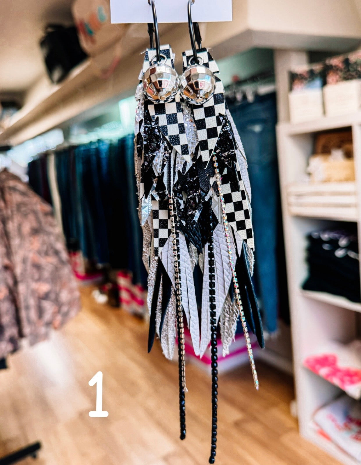 Jak Sprat Black, White & Checkered Collection: Mega Mic Drop-Earrings-Dear Me Southern Boutique, located in DeRidder, Louisiana