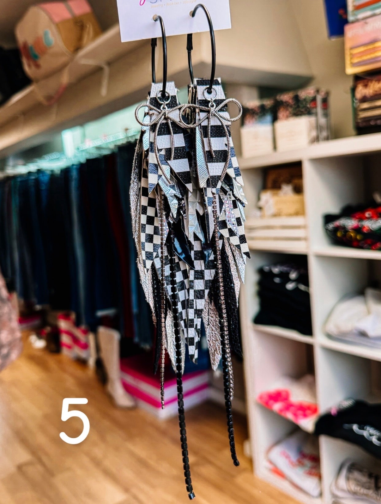 Jak Sprat Black, White & Checkered Collection: Mega Mic Drop-Earrings-Dear Me Southern Boutique, located in DeRidder, Louisiana