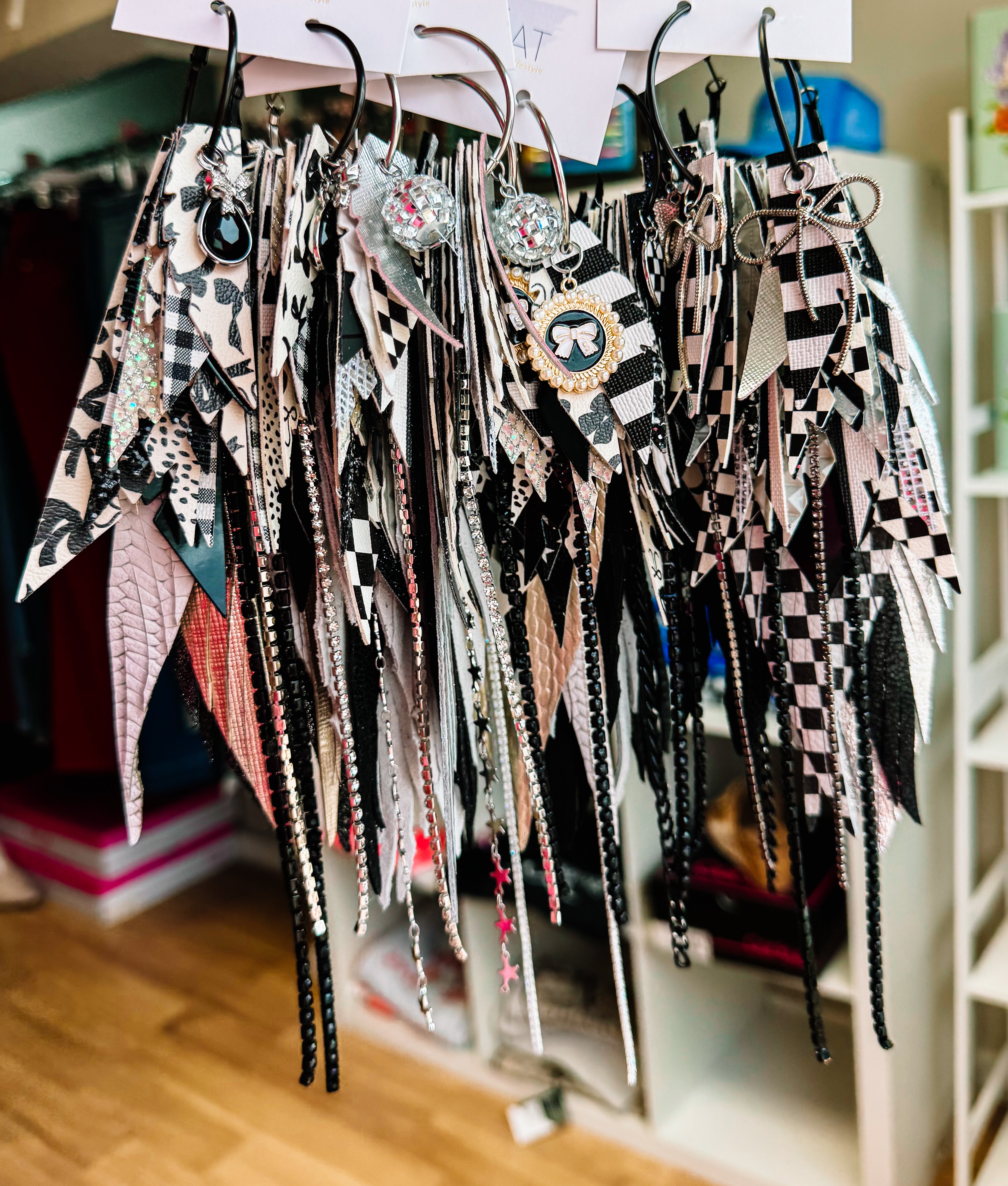 Jak Sprat Black, White & Checkered Collection: Mega Mic Drop-Earrings-Dear Me Southern Boutique, located in DeRidder, Louisiana