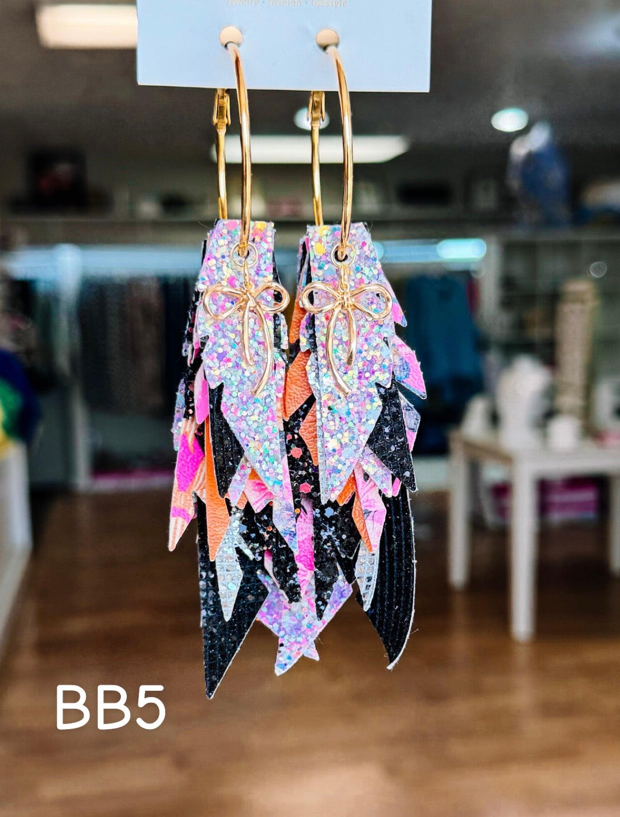 Jak Sprat Boos & Bows Collection: Charmed Fabulous Feather Dangles-Earrings-Dear Me Southern Boutique, located in DeRidder, Louisiana