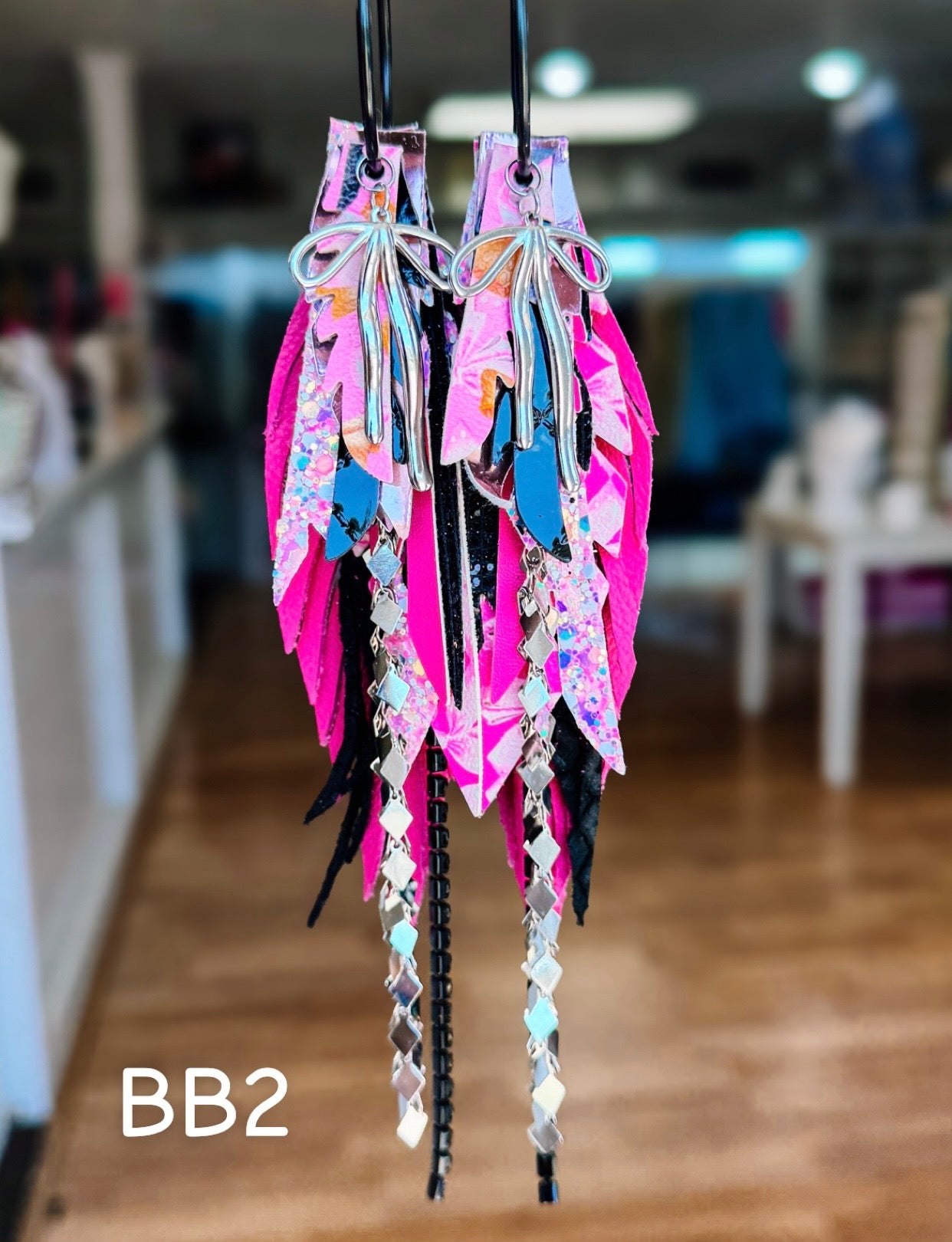 Jak Sprat Boos & Bows Collection: Medium Mic Drop Dangles-Earrings-Dear Me Southern Boutique, located in DeRidder, Louisiana