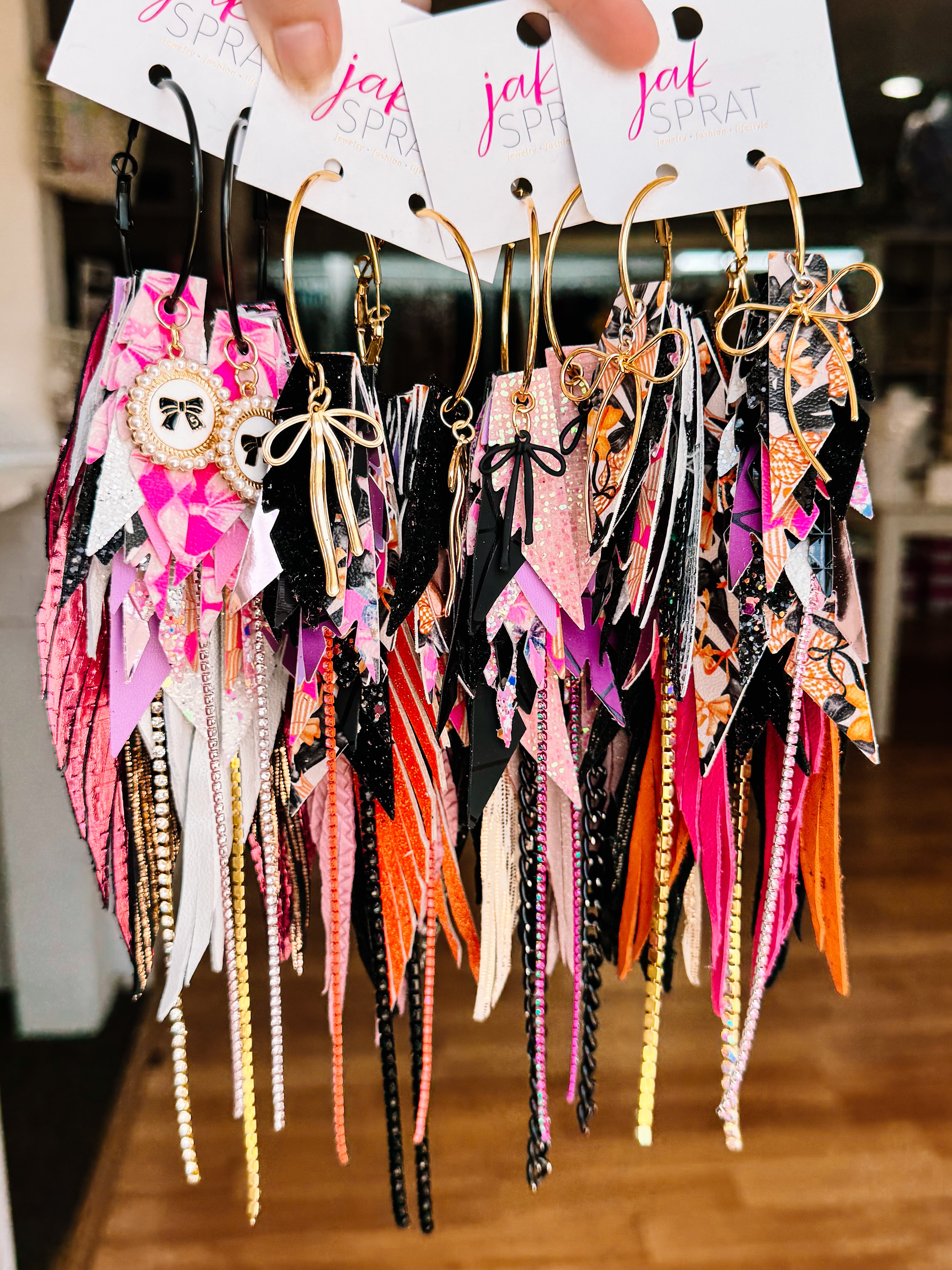 Jak Sprat Boos & Bows Collection: Mega Mic Drop Dangles-Earrings-Dear Me Southern Boutique, located in DeRidder, Louisiana