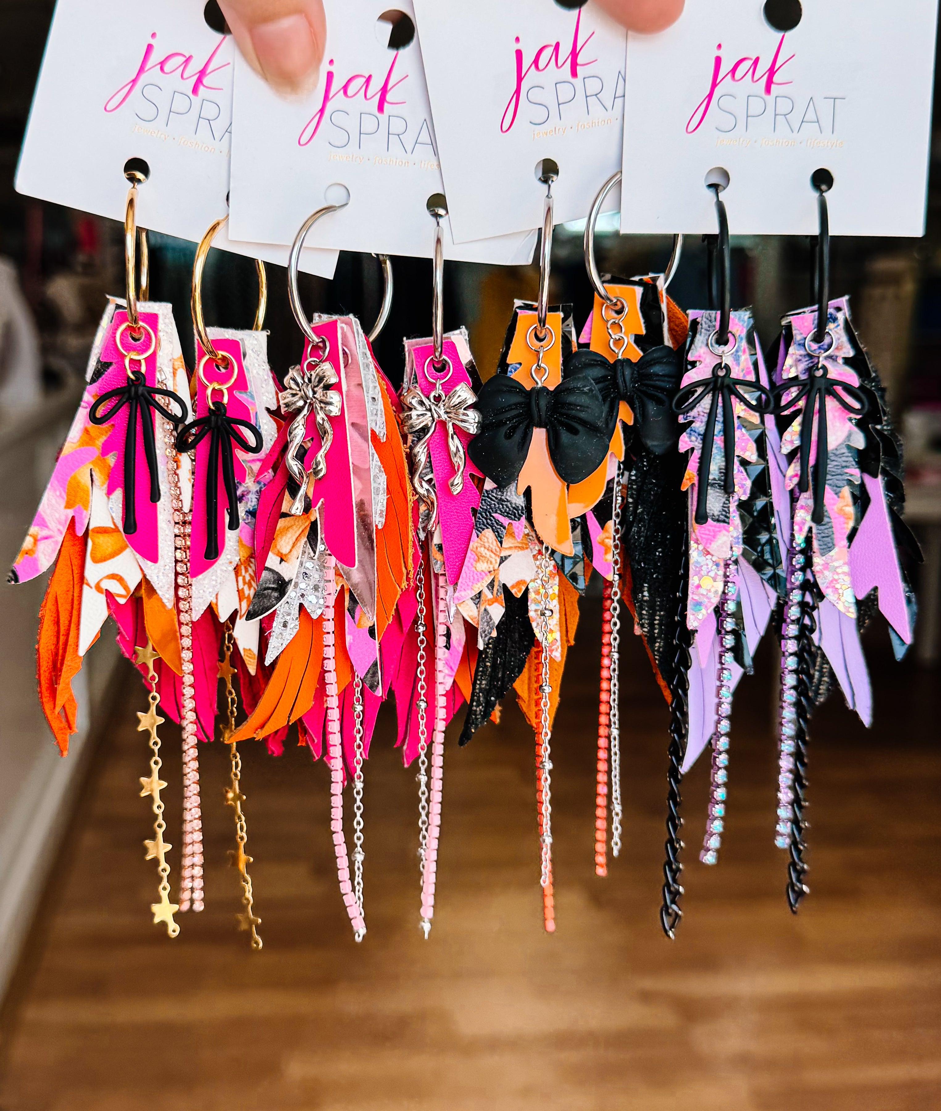 Jak Sprat Boos & Bows Collection: Mini Mic Drop Dangles-Earrings-Dear Me Southern Boutique, located in DeRidder, Louisiana