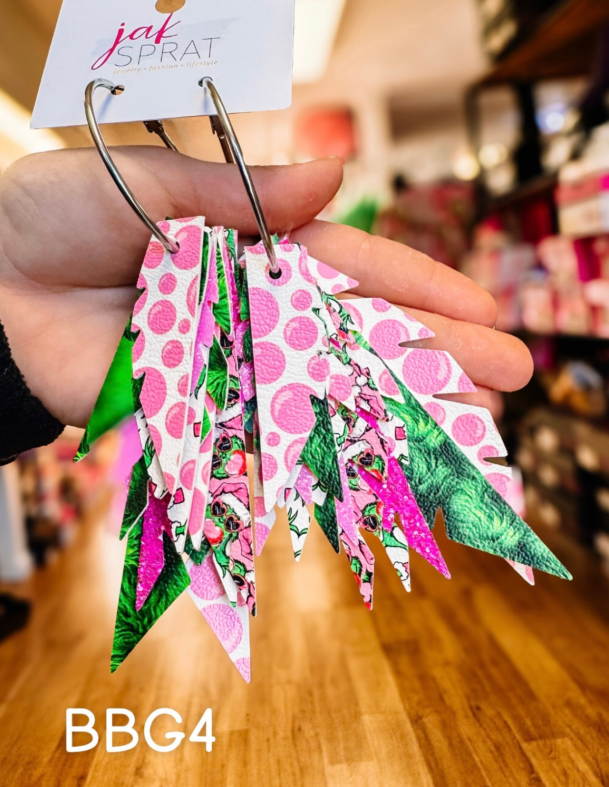 Jak Sprat Bubble Gum Grinchy Collection: Fabulous Feather Dangles-Jewelry - Earrings-Dear Me Southern Boutique, located in DeRidder, Louisiana