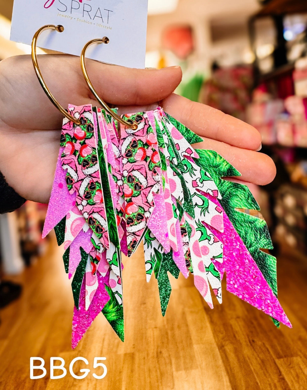Jak Sprat Bubble Gum Grinchy Collection: Fabulous Feather Dangles-Jewelry - Earrings-Dear Me Southern Boutique, located in DeRidder, Louisiana