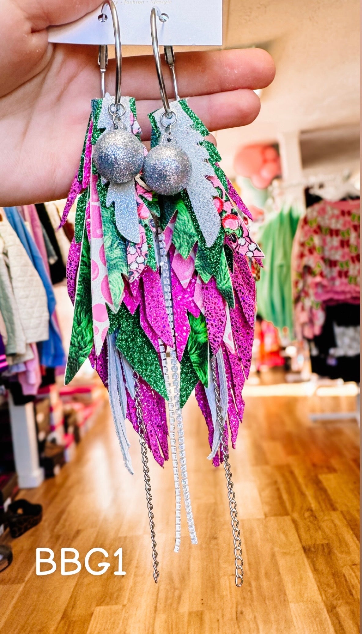 Jak Sprat Bubble Gum Grinchy Collection: Medium Mic Drop Dangles-Earrings-Dear Me Southern Boutique, located in DeRidder, Louisiana