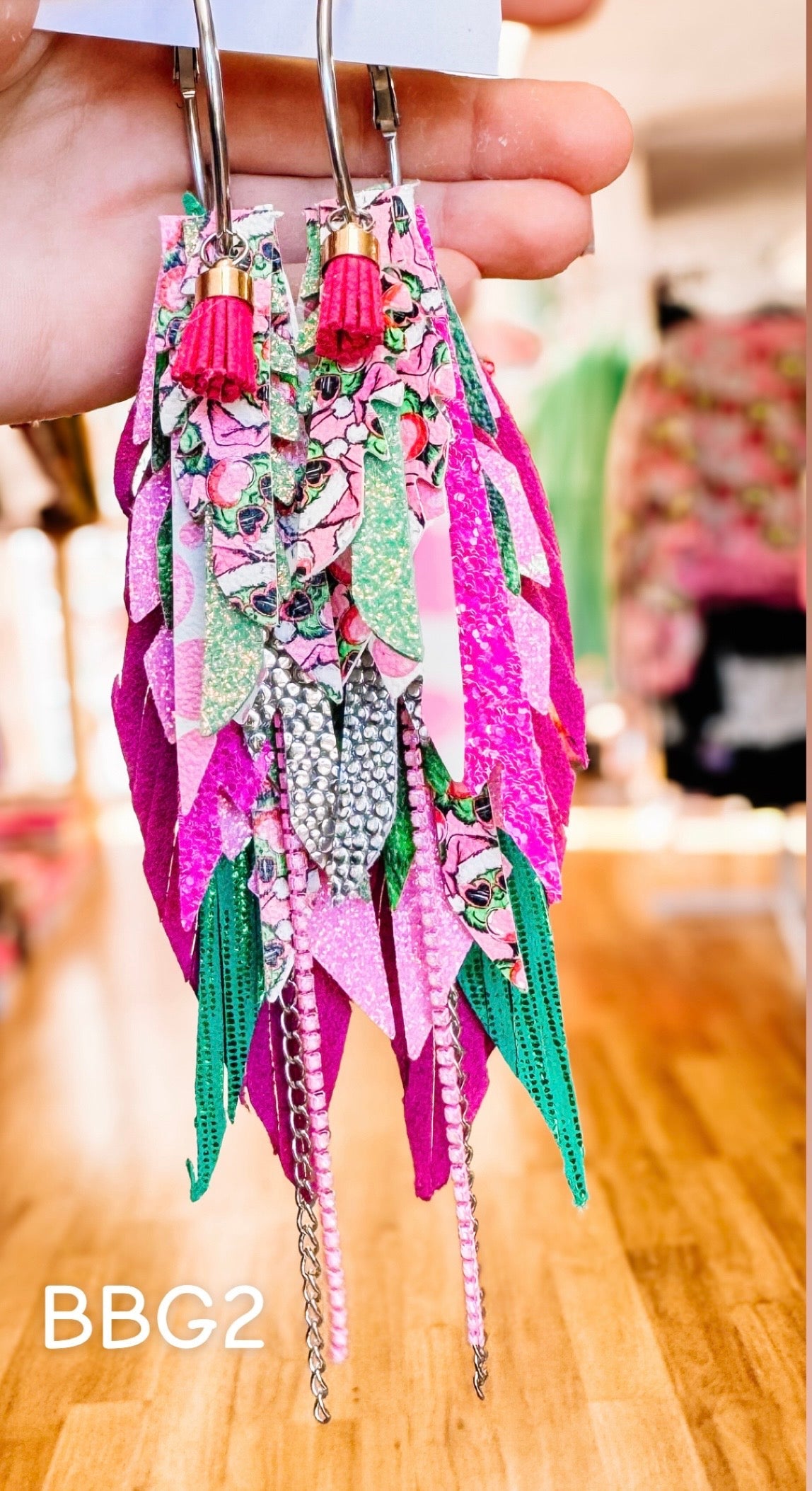 Jak Sprat Bubble Gum Grinchy Collection: Medium Mic Drop Dangles-Earrings-Dear Me Southern Boutique, located in DeRidder, Louisiana