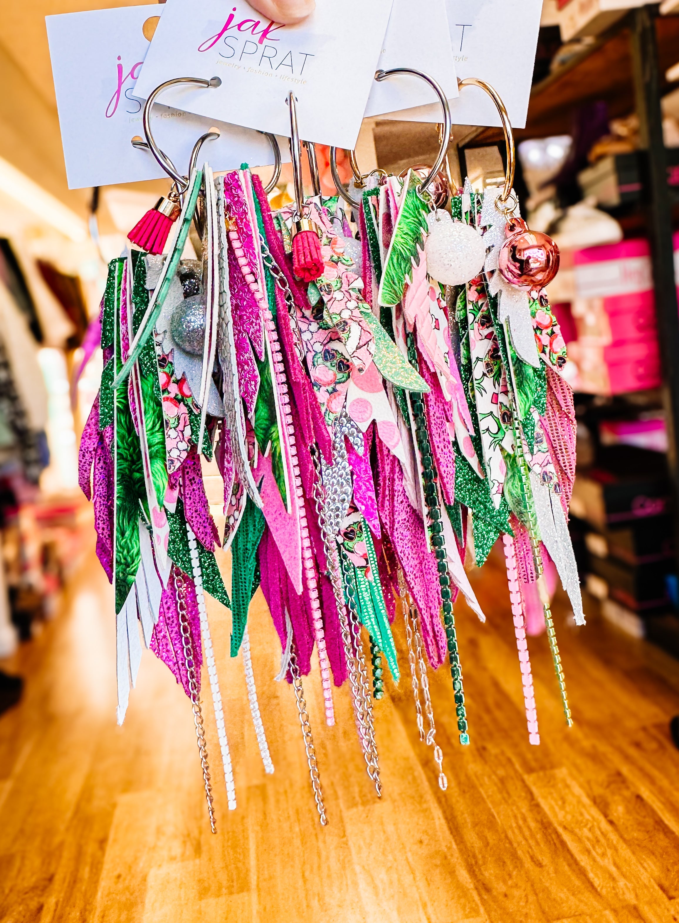 Jak Sprat Bubble Gum Grinchy Collection: Medium Mic Drop Dangles-Earrings-Dear Me Southern Boutique, located in DeRidder, Louisiana