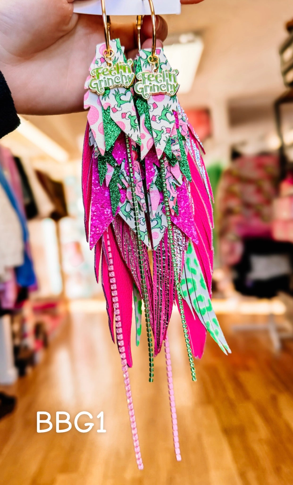 Jak Sprat Bubble Gum Grinchy Collection: Mega Mic Drop Dangles-Earrings-Dear Me Southern Boutique, located in DeRidder, Louisiana