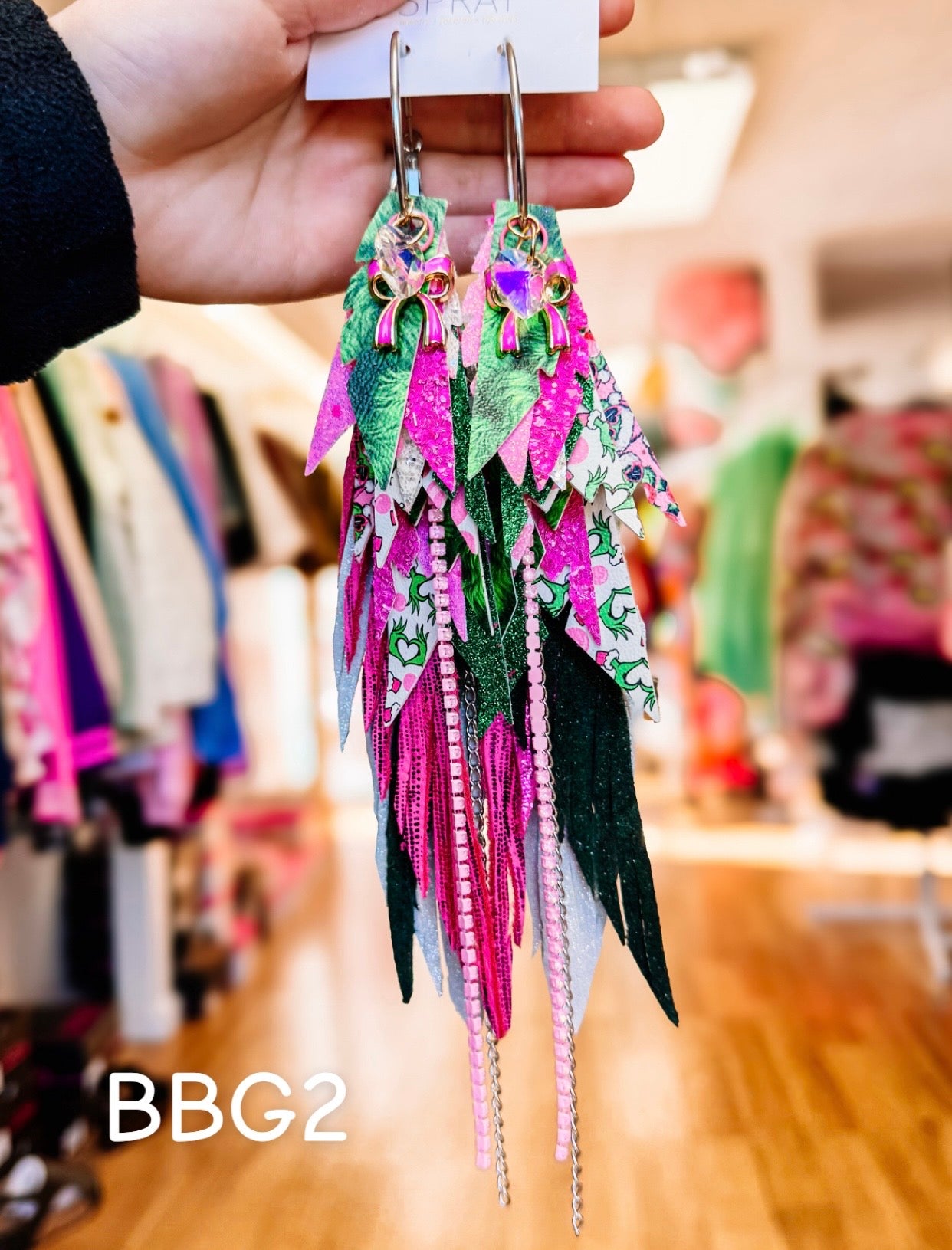 Jak Sprat Bubble Gum Grinchy Collection: Mega Mic Drop Dangles-Earrings-Dear Me Southern Boutique, located in DeRidder, Louisiana