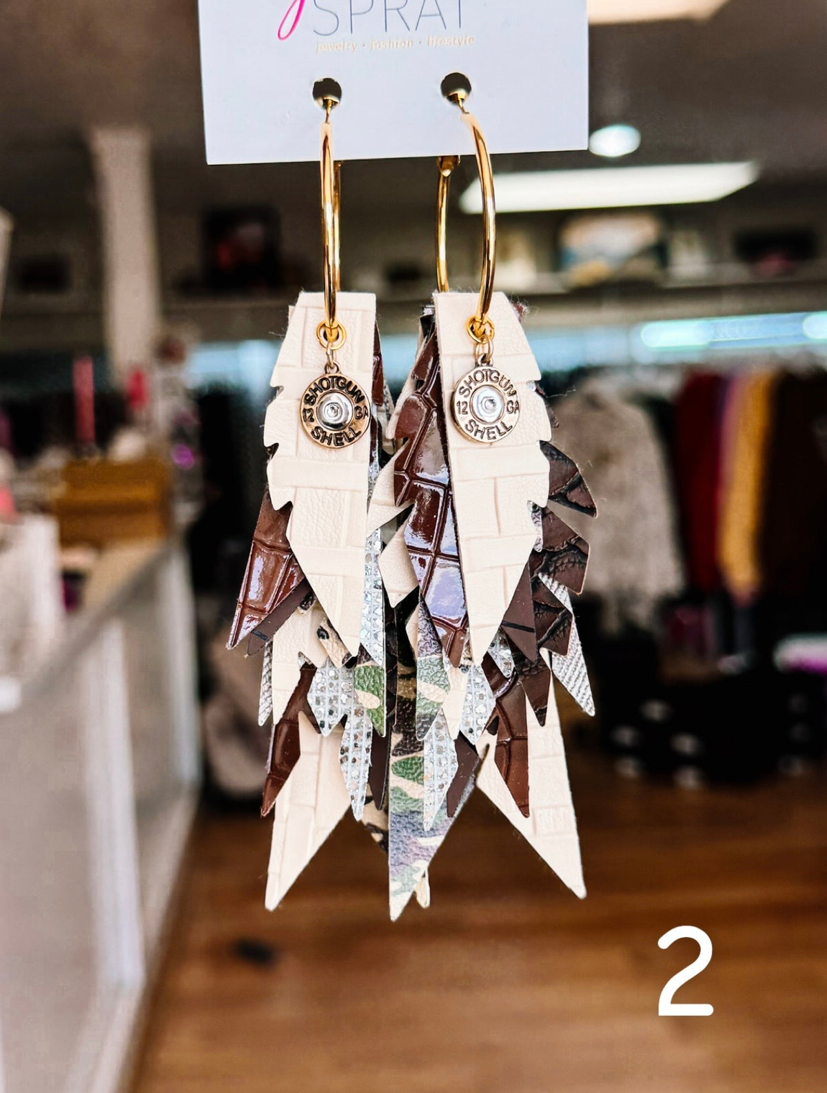 Jak Sprat Feral & Fabulous-Army Camo Collection: Charmed Fabulous Feather Dangles-Jewelry - Earrings-Dear Me Southern Boutique, located in DeRidder, Louisiana