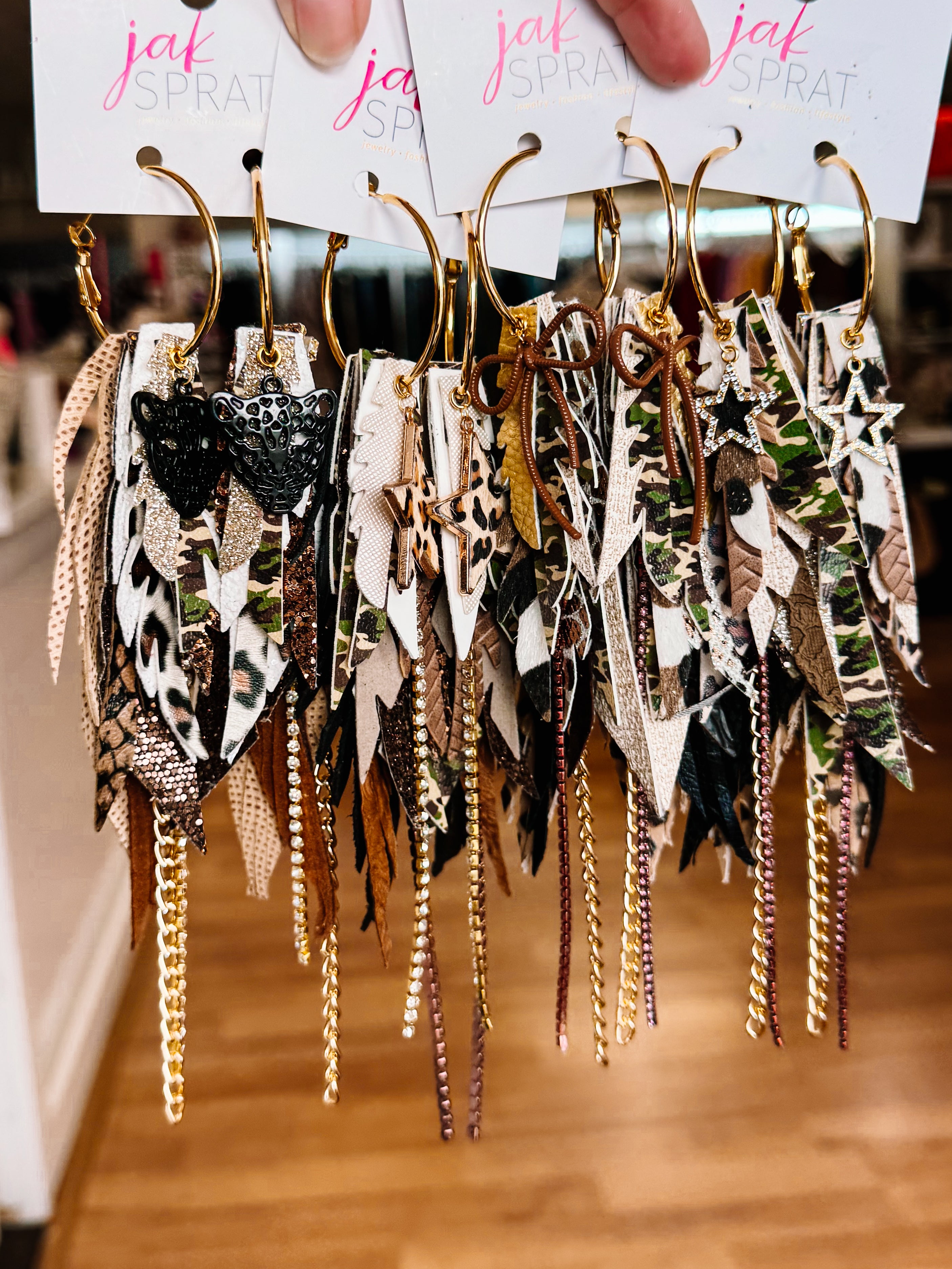 Jak Sprat Feral & Fabulous-Army Camo Collection: Medium Mic Drop Dangles-Jewelry - Earrings-Dear Me Southern Boutique, located in DeRidder, Louisiana