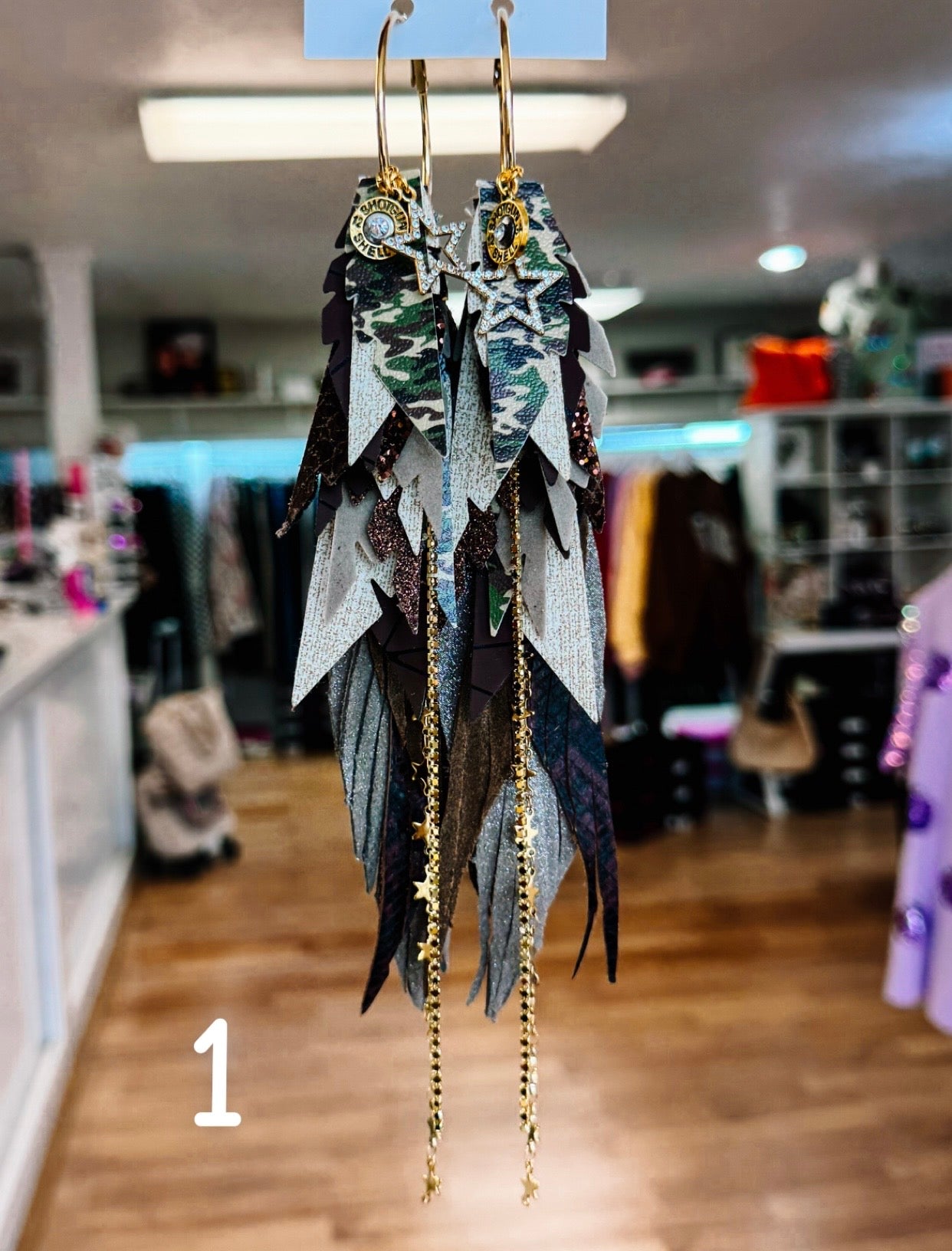 Jak Sprat Feral & Fabulous-Army Camo Collection: Mega Mic Drop Dangles-Jewelry - Earrings-Dear Me Southern Boutique, located in DeRidder, Louisiana