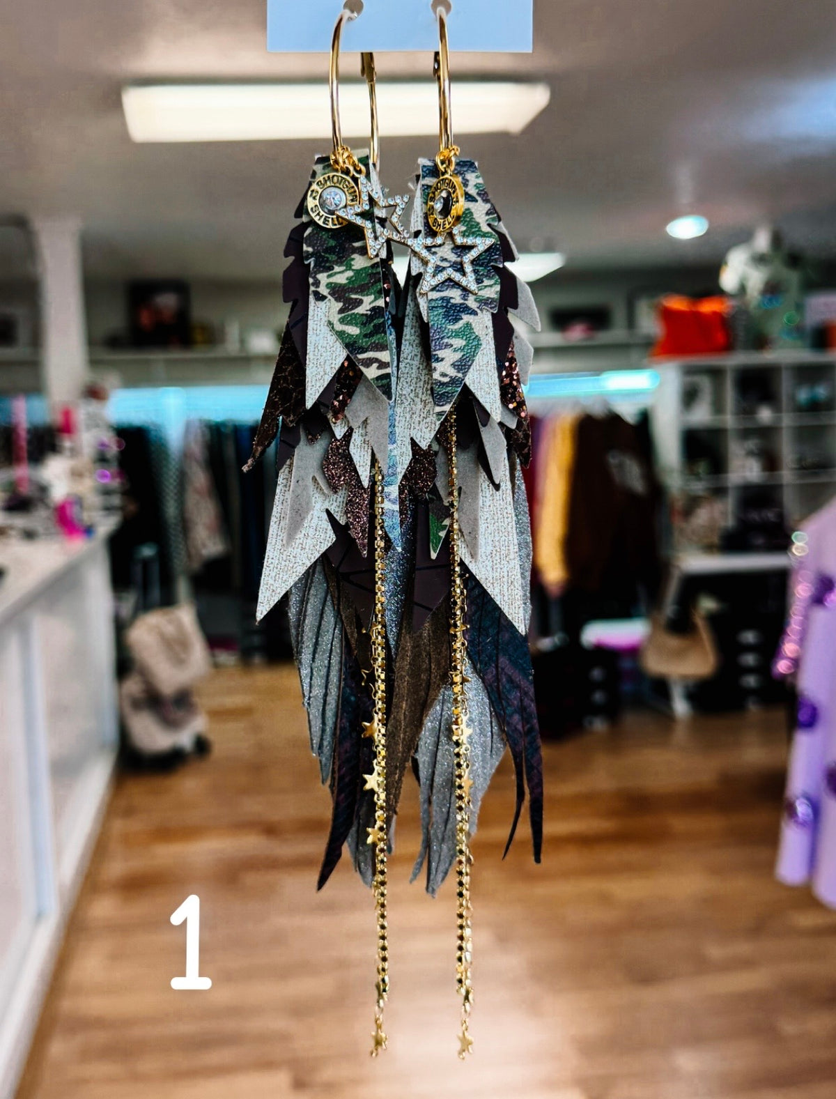Jak Sprat Feral & Fabulous-Army Camo Collection: Mega Mic Drop Dangles-Jewelry - Earrings-Dear Me Southern Boutique, located in DeRidder, Louisiana