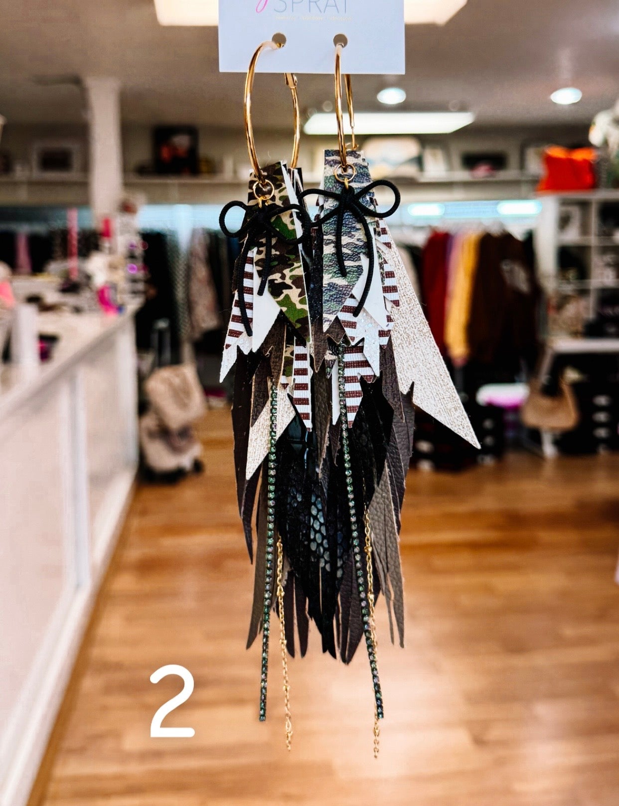 Jak Sprat Feral & Fabulous-Army Camo Collection: Mega Mic Drop Dangles-Jewelry - Earrings-Dear Me Southern Boutique, located in DeRidder, Louisiana