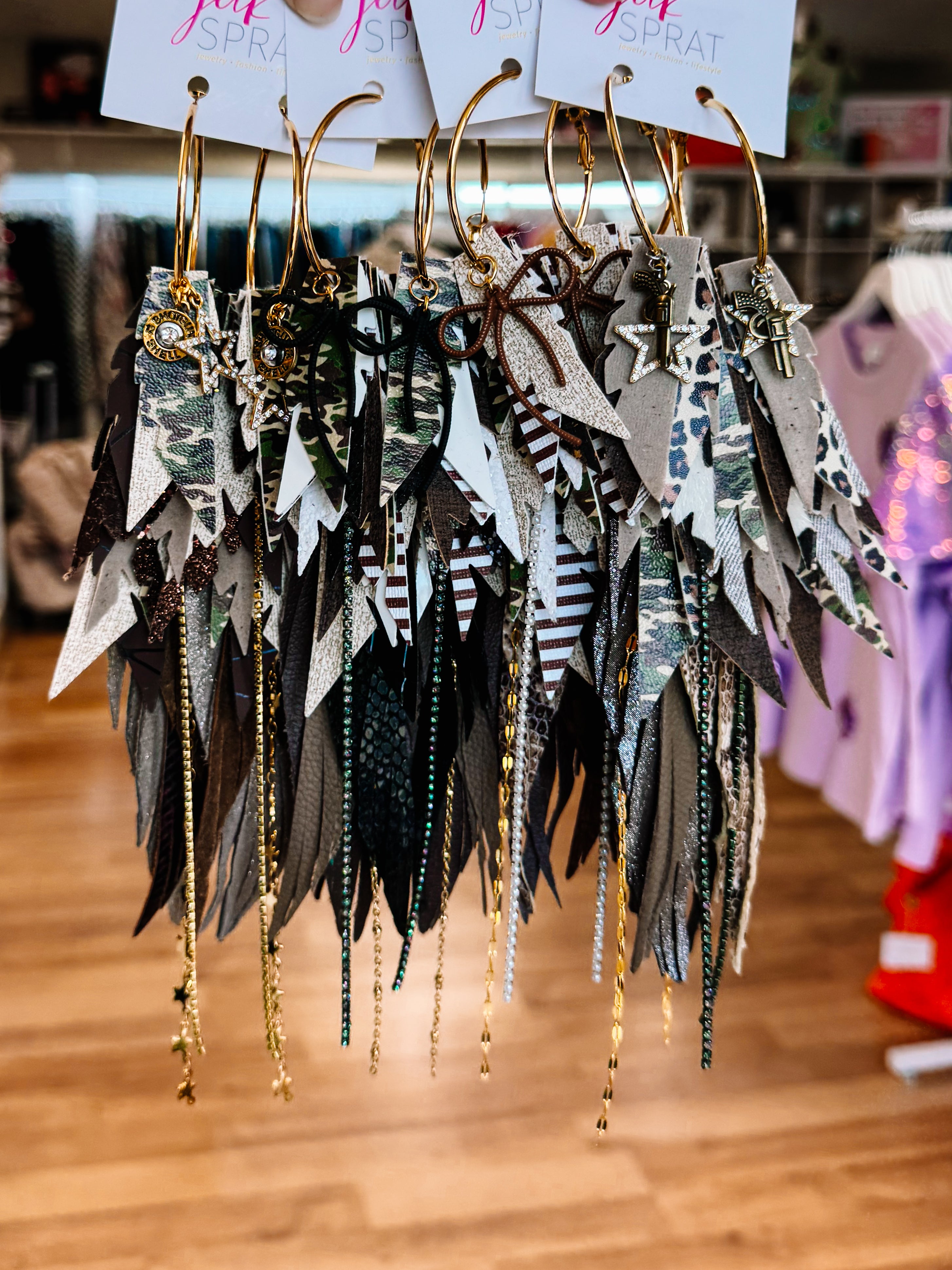 Jak Sprat Feral & Fabulous-Army Camo Collection: Mega Mic Drop Dangles-Jewelry - Earrings-Dear Me Southern Boutique, located in DeRidder, Louisiana