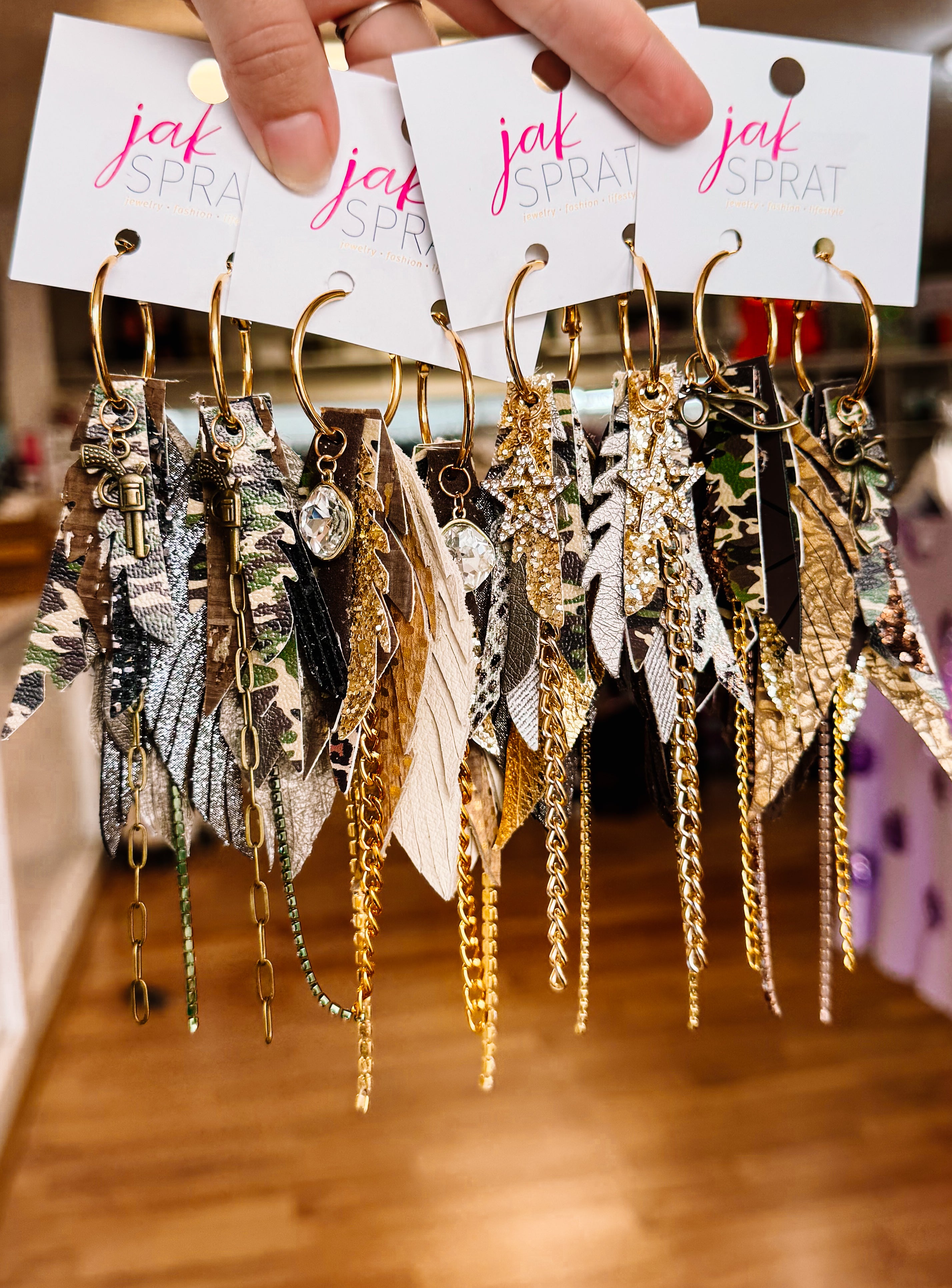 Jak Sprat Feral & Fabulous-Army Camo Collection: Mini Mic Drop Dangles-Jewelry - Earrings-Dear Me Southern Boutique, located in DeRidder, Louisiana