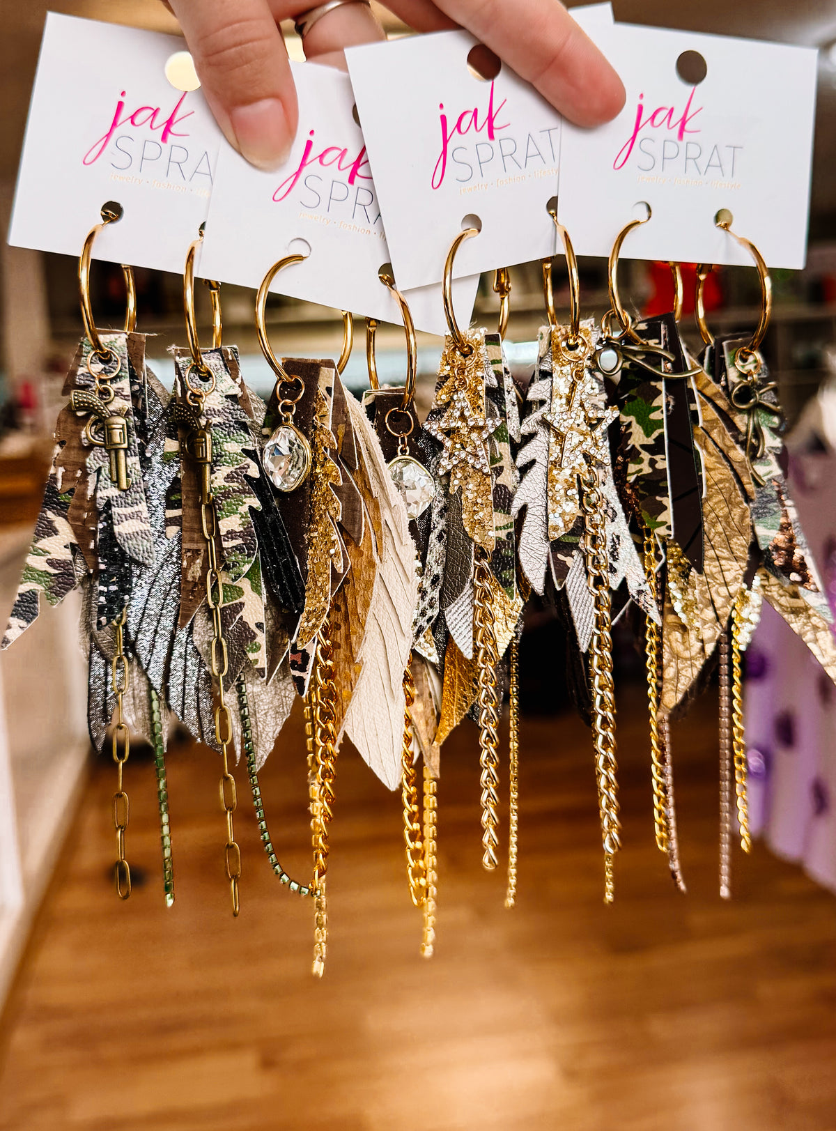 Jak Sprat Feral & Fabulous-Army Camo Collection: Mini Mic Drop Dangles-Jewelry - Earrings-Dear Me Southern Boutique, located in DeRidder, Louisiana