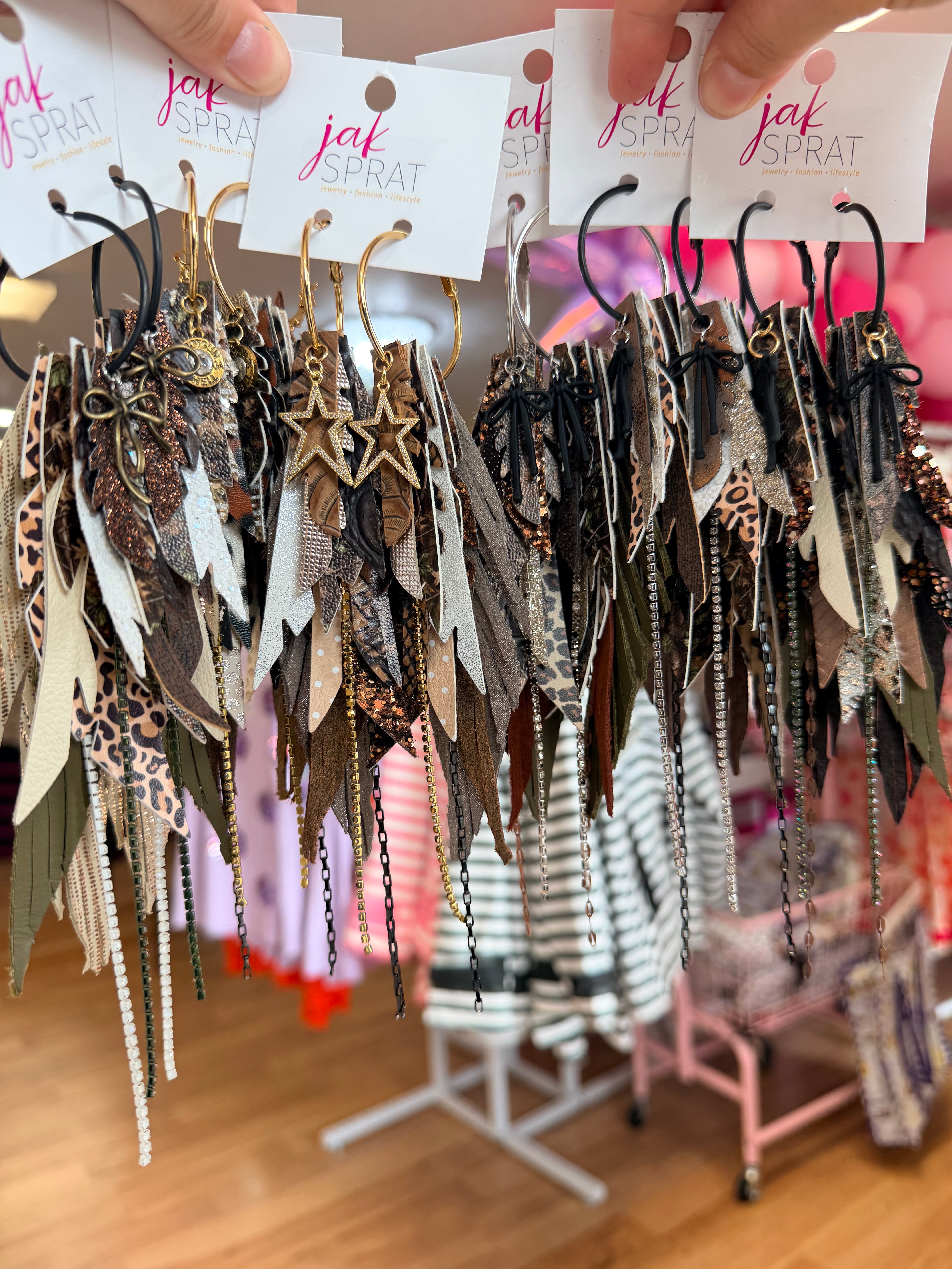 Jak Sprat Feral & Fabulous-Deer Camo Collection: Medium Mic Drop Dangles-Jewelry - Earrings-Dear Me Southern Boutique, located in DeRidder, Louisiana