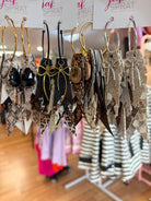 Jak Sprat Feral & Fabulous-Duck Camo Collection: Charmed Fabulous Feather Dangles-Jewelry - Earrings-Dear Me Southern Boutique, located in DeRidder, Louisiana