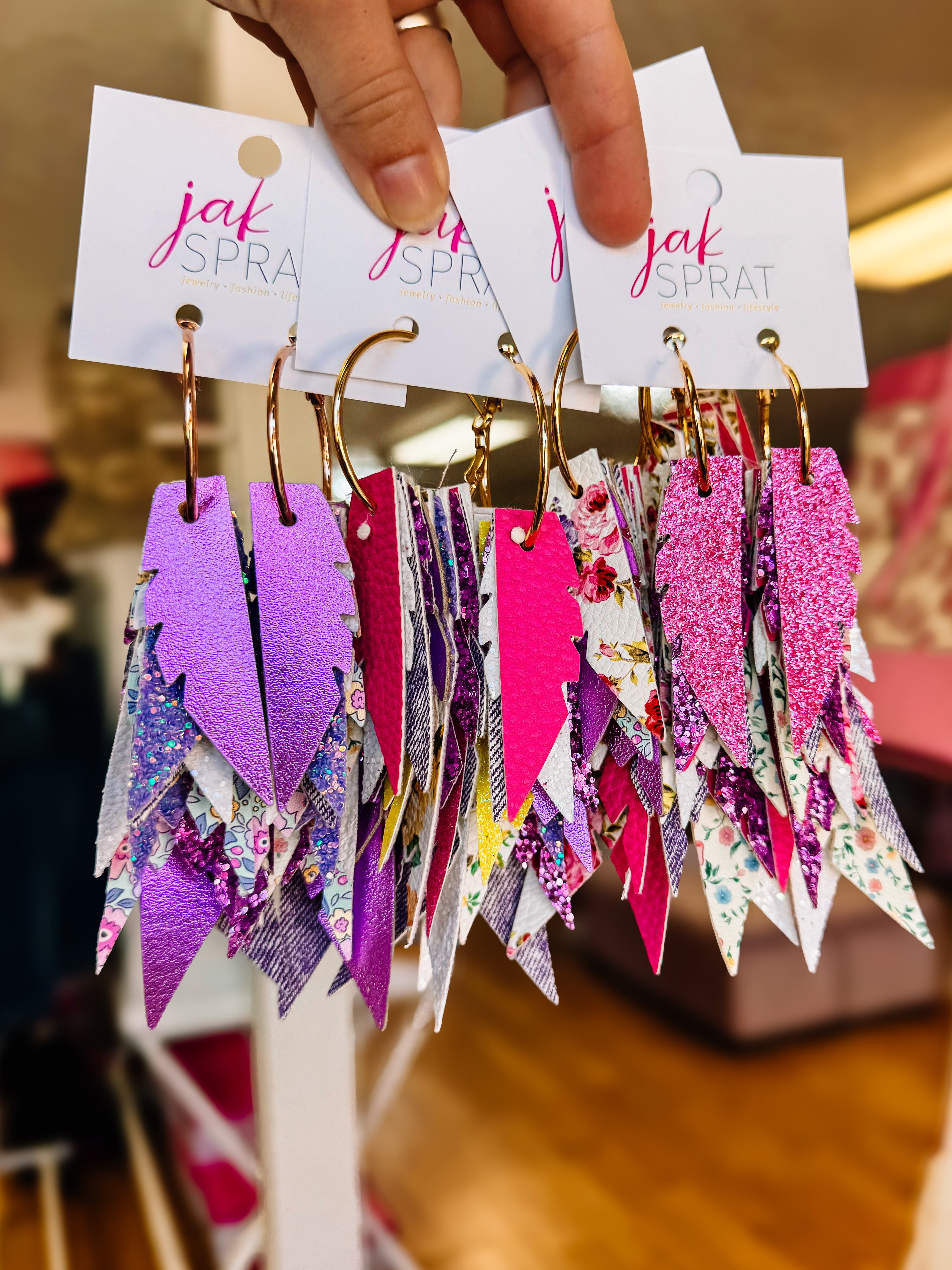 Jak Sprat Florals Collection: Fabulous Feather Dangles-Jewelry - Earrings-Dear Me Southern Boutique, located in DeRidder, Louisiana