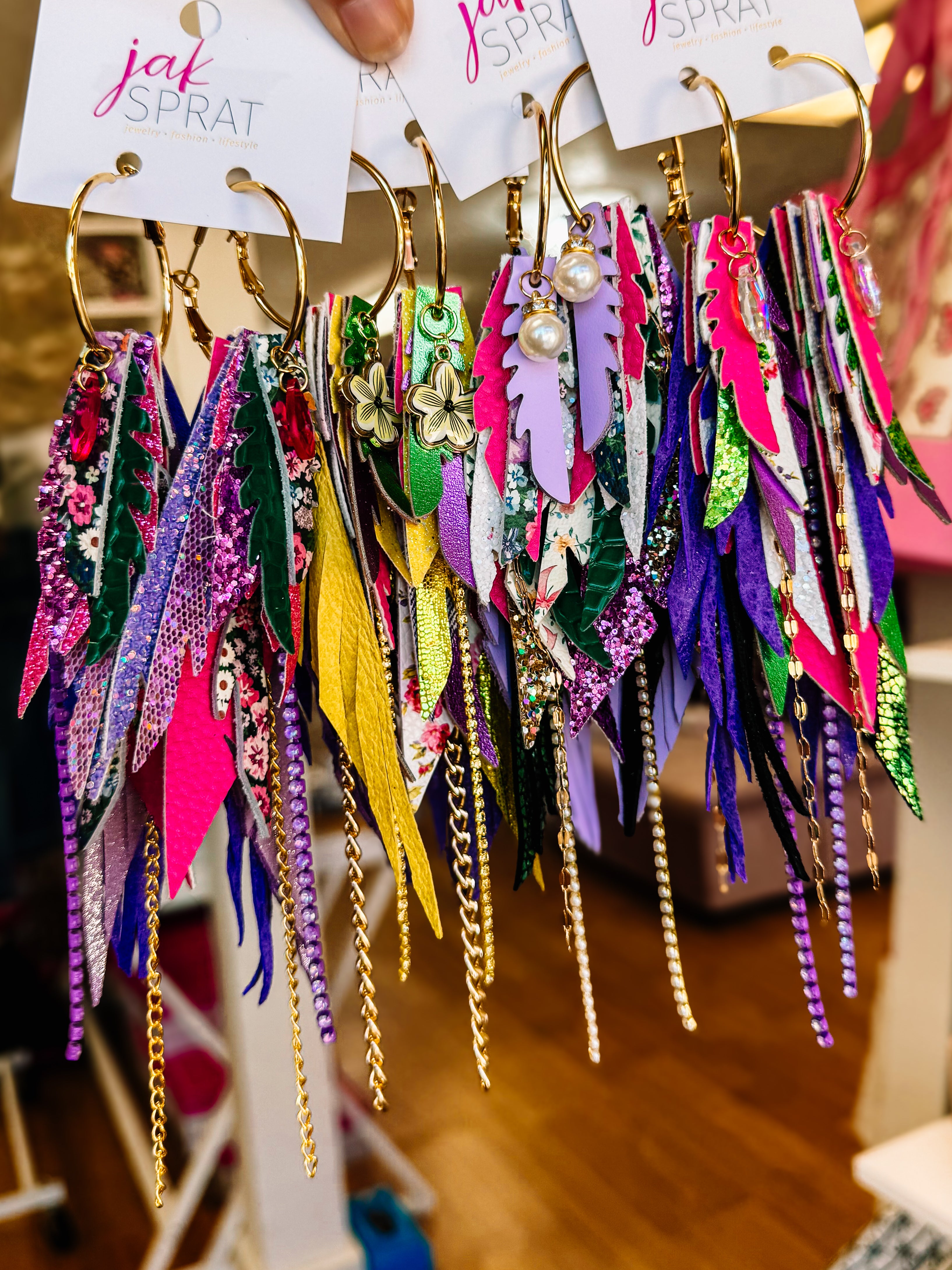 Jak Sprat Florals Collection: Medium Mic Drop Dangles-Jewelry - Earrings-Dear Me Southern Boutique, located in DeRidder, Louisiana