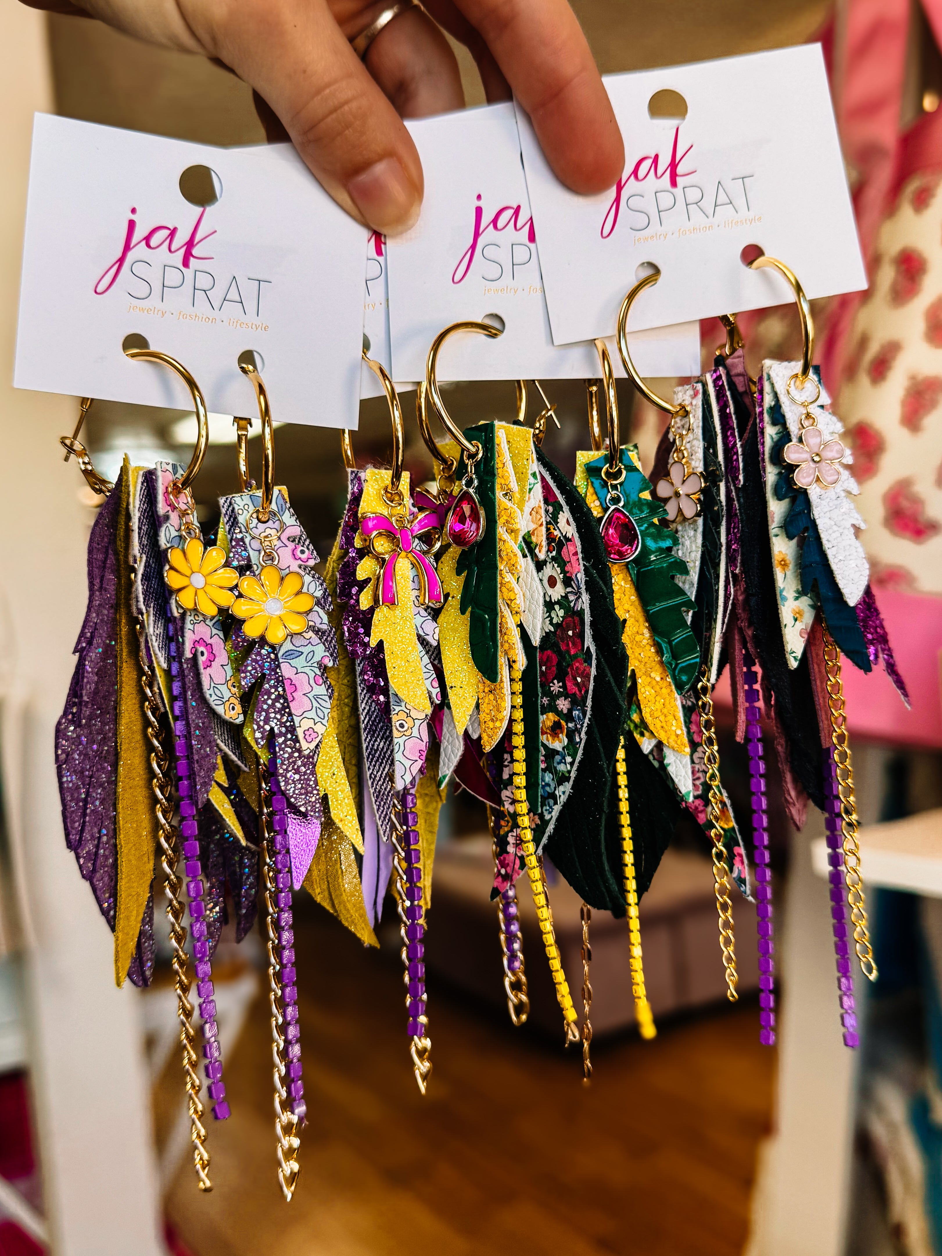 Jak Sprat Florals Collection: Mini Mic Drop Dangles-Earrings-Dear Me Southern Boutique, located in DeRidder, Louisiana