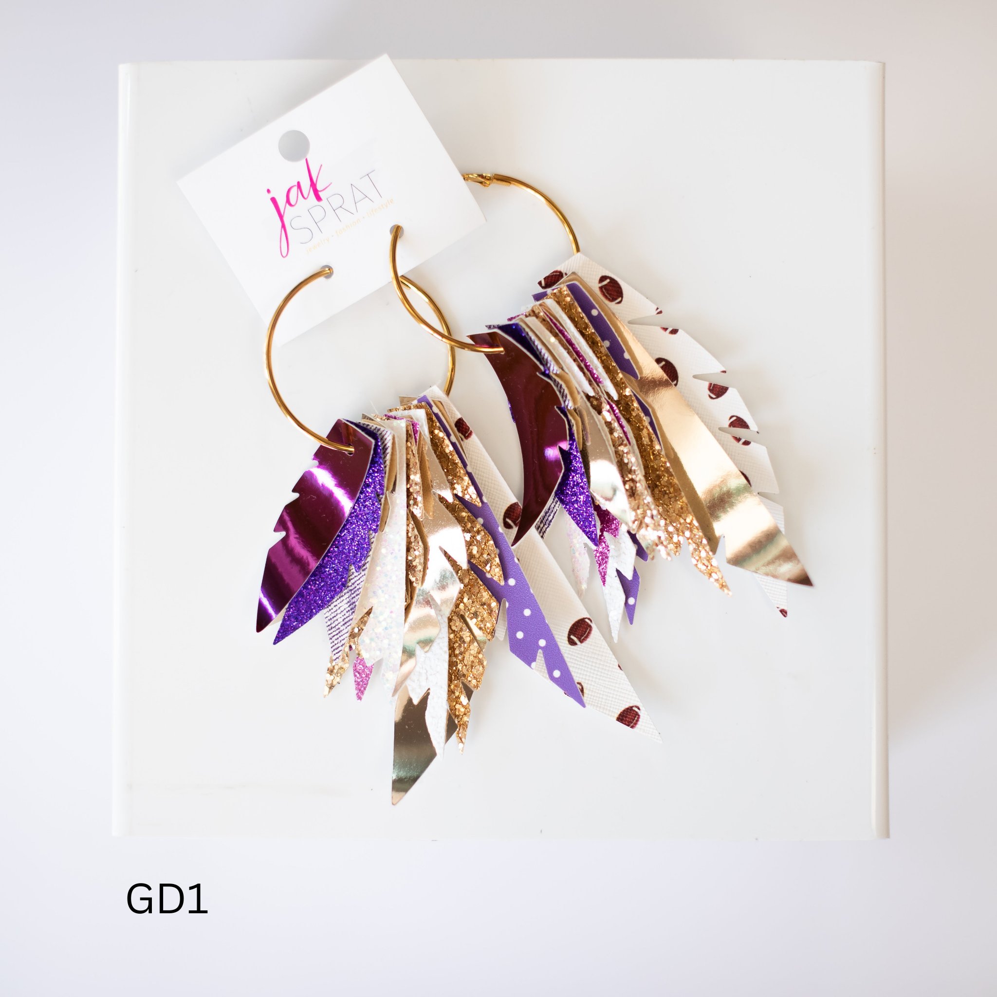 Jak Sprat Game Day Collection: Fabulous Feather Dangles-Earrings-Dear Me Southern Boutique, located in DeRidder, Louisiana