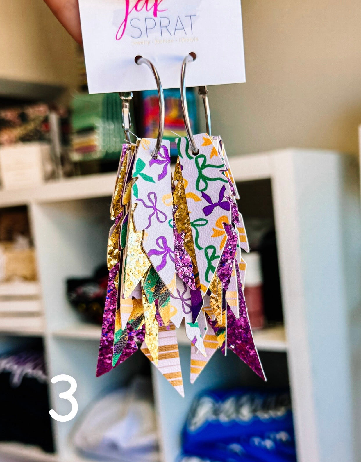 Jak Sprat Mardi Gras Collection: Fabulous Feather Dangles-Earrings-Dear Me Southern Boutique, located in DeRidder, Louisiana