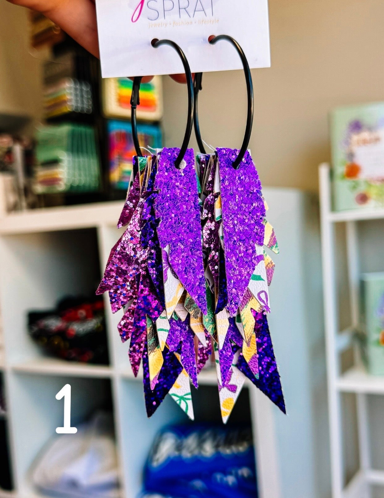 Jak Sprat Mardi Gras Collection: Fabulous Feather Dangles-Jewelry - Earrings-Dear Me Southern Boutique, located in DeRidder, Louisiana