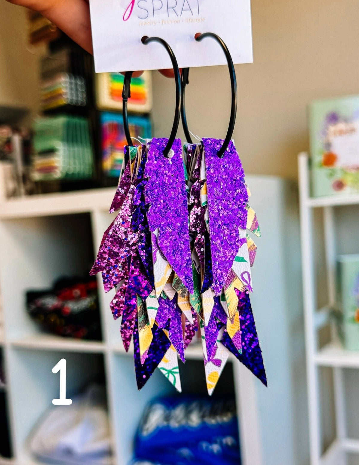 Jak Sprat Mardi Gras Collection: Fabulous Feather Dangles-Jewelry - Earrings-Dear Me Southern Boutique, located in DeRidder, Louisiana