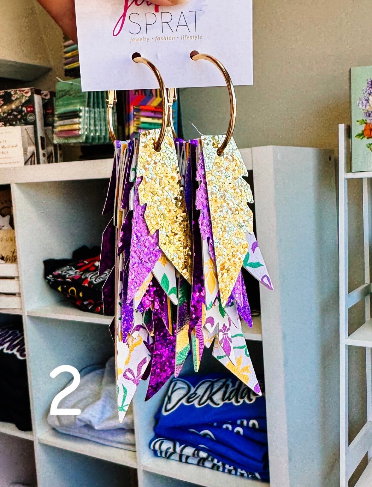 Jak Sprat Mardi Gras Collection: Fabulous Feather Dangles-Jewelry - Earrings-Dear Me Southern Boutique, located in DeRidder, Louisiana