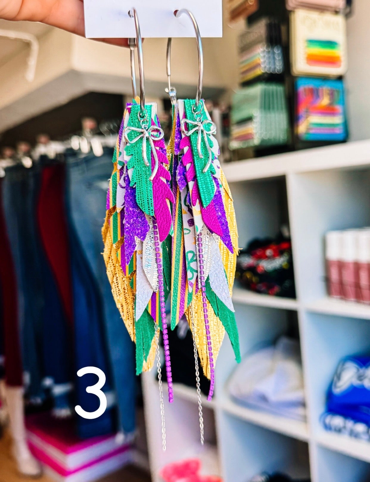 Jak Sprat Mardi Gras Collection: Medium Mic Drop Dangles-Earrings-Dear Me Southern Boutique, located in DeRidder, Louisiana