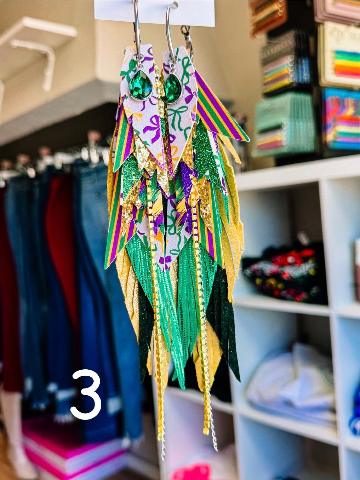 Jak Sprat Mardi Gras Collection: Mega Mic Drop-Earrings-Dear Me Southern Boutique, located in DeRidder, Louisiana