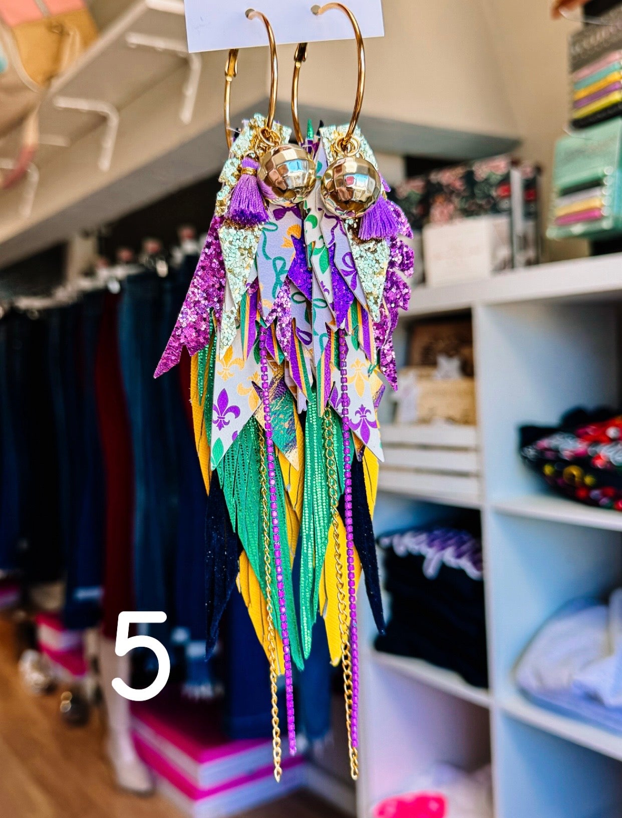 Jak Sprat Mardi Gras Collection: Mega Mic Drop-Earrings-Dear Me Southern Boutique, located in DeRidder, Louisiana