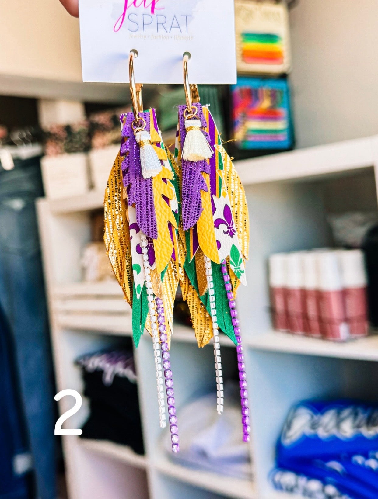 Jak Sprat Mardi Gras Collection: Mini Mic Drop Dangles-Earrings-Dear Me Southern Boutique, located in DeRidder, Louisiana