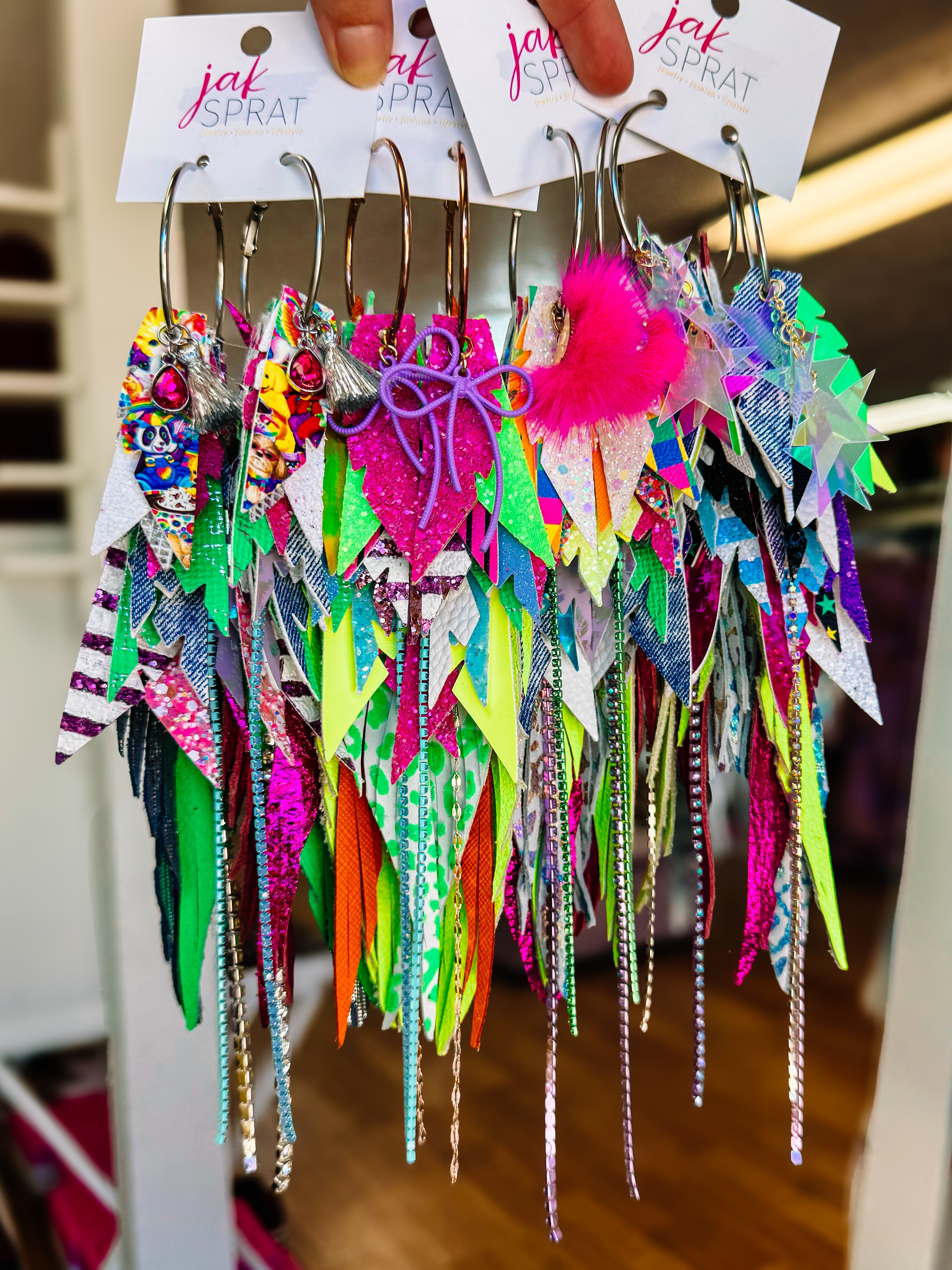 Jak Sprat Neon Collection: Mega Mic Drop Dangles-Jewelry - Earrings-Dear Me Southern Boutique, located in DeRidder, Louisiana