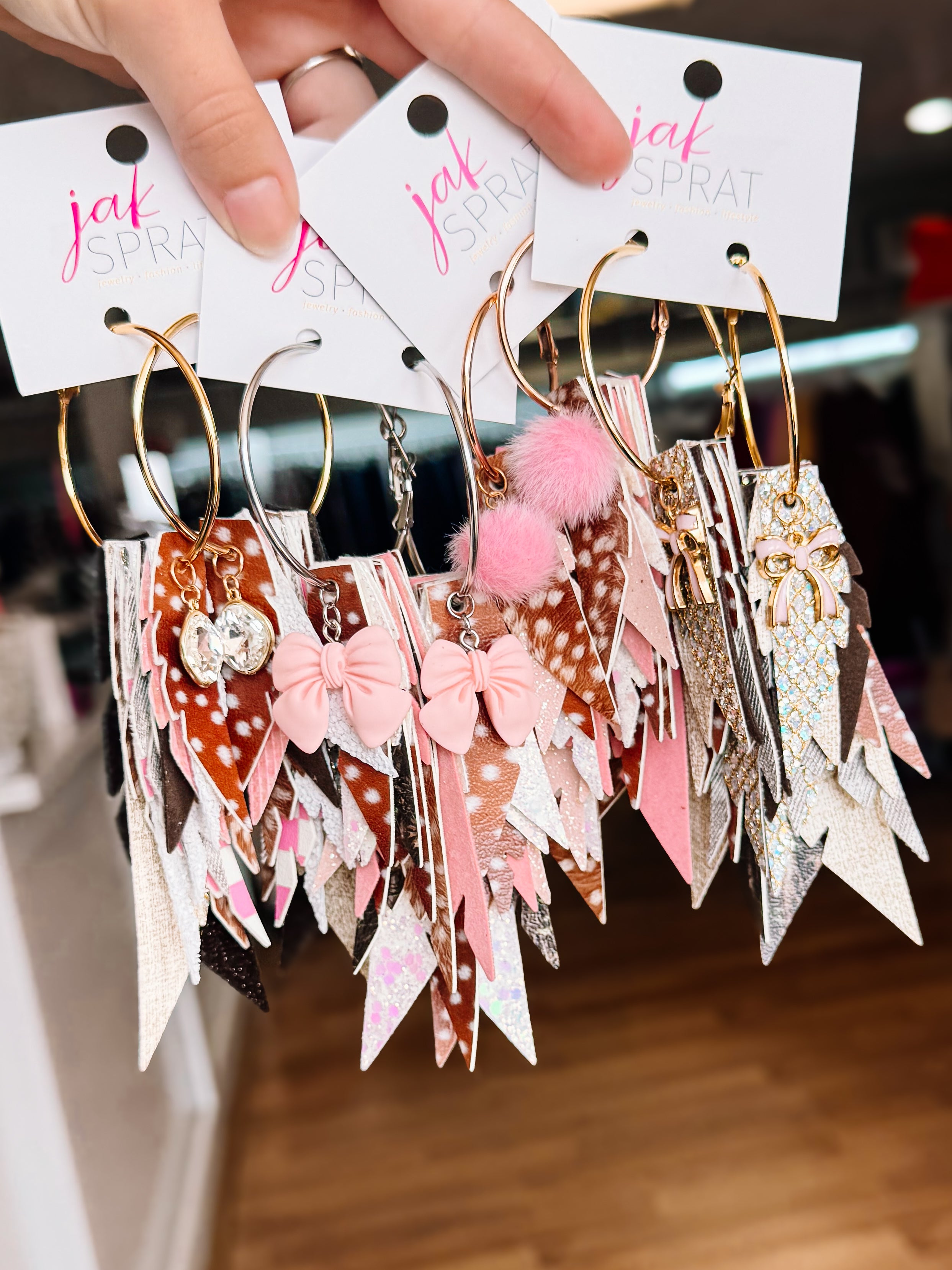 Jak Sprat Oh Deer, She's Cute Collection: Charmed Fabulous Feather Dangles-Jewelry - Earrings-Dear Me Southern Boutique, located in DeRidder, Louisiana