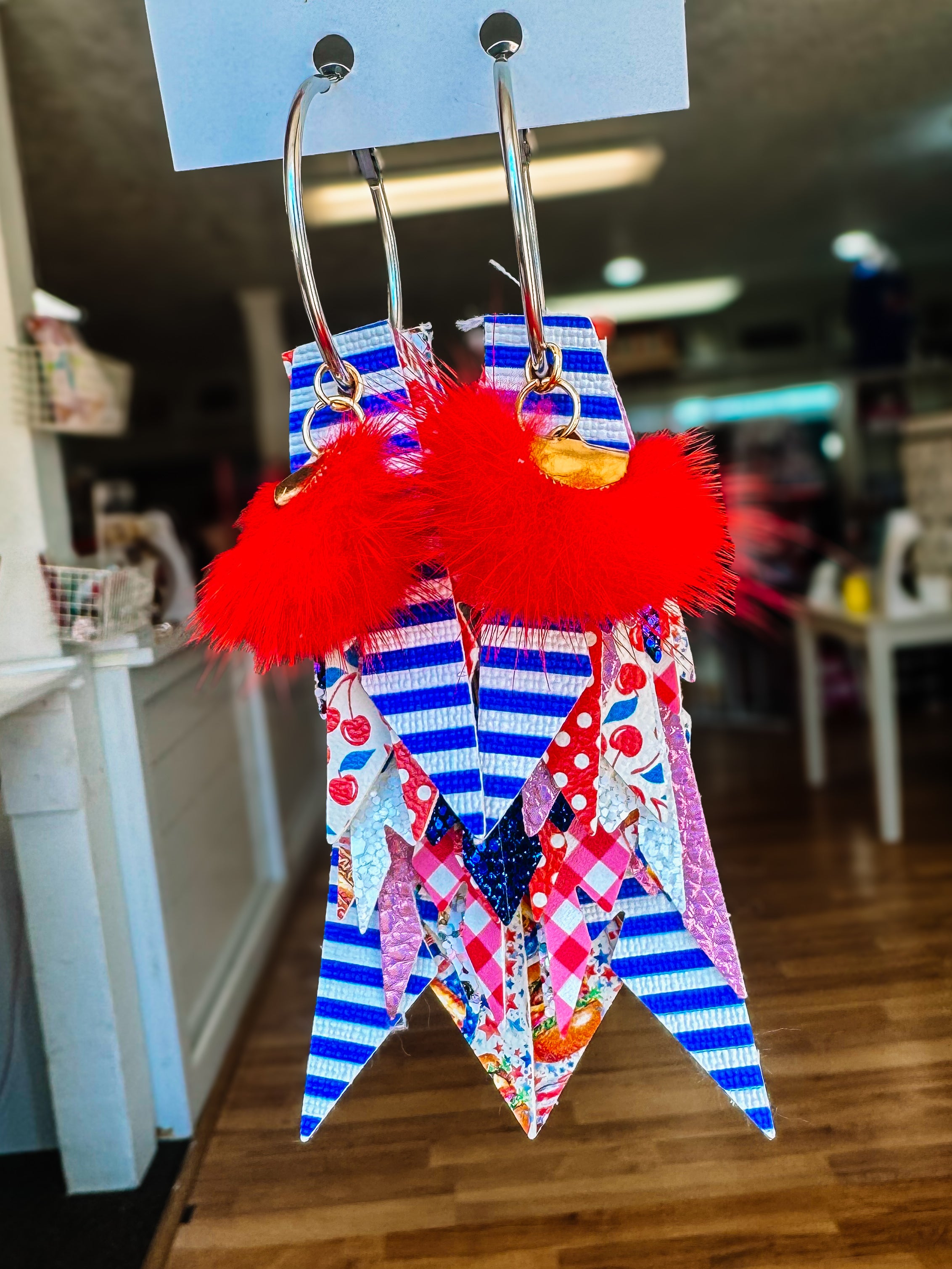 Jak Sprat Party Like It's 1776 Collection: Charmed Fabulous Feather Dangles-Earrings-Dear Me Southern Boutique, located in DeRidder, Louisiana