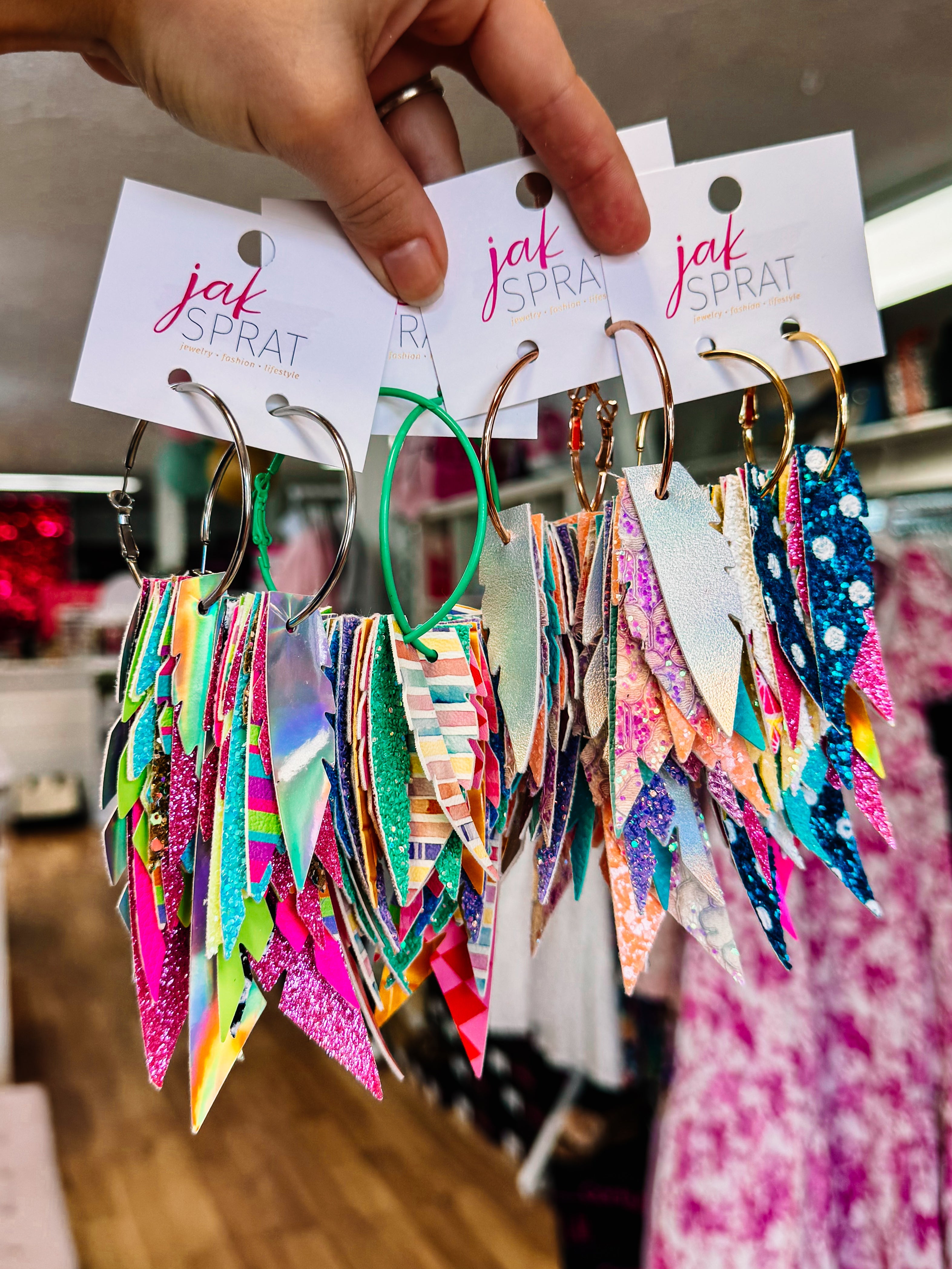 Jak Sprat Party Palette Collection: Fabulous Feather Dangles-Earrings-Dear Me Southern Boutique, located in DeRidder, Louisiana
