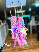 Jak Sprat Pink Monochromatic Collection: Charmed Fabulous Feather Dangles-Jewelry - Earrings-Dear Me Southern Boutique, located in DeRidder, Louisiana