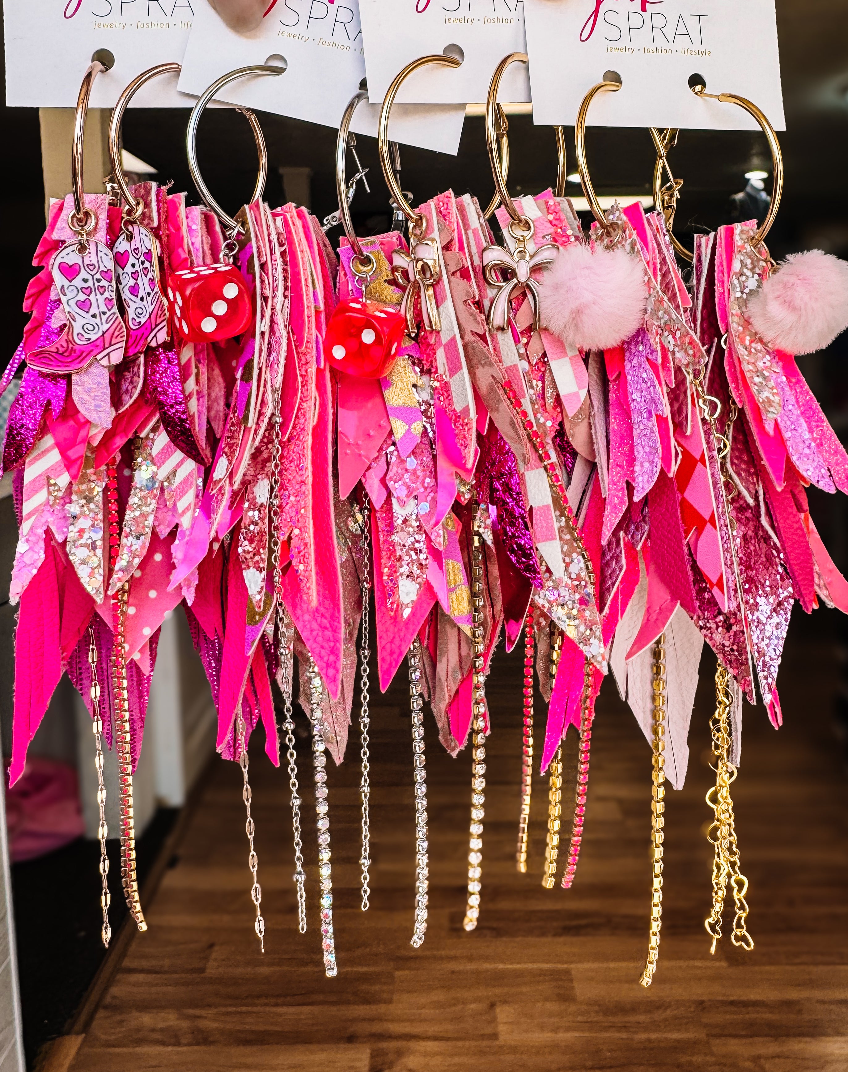 Jak Sprat Pink Monochromatic Collection: Medium Mic Drop Dangles-Jewelry - Earrings-Dear Me Southern Boutique, located in DeRidder, Louisiana