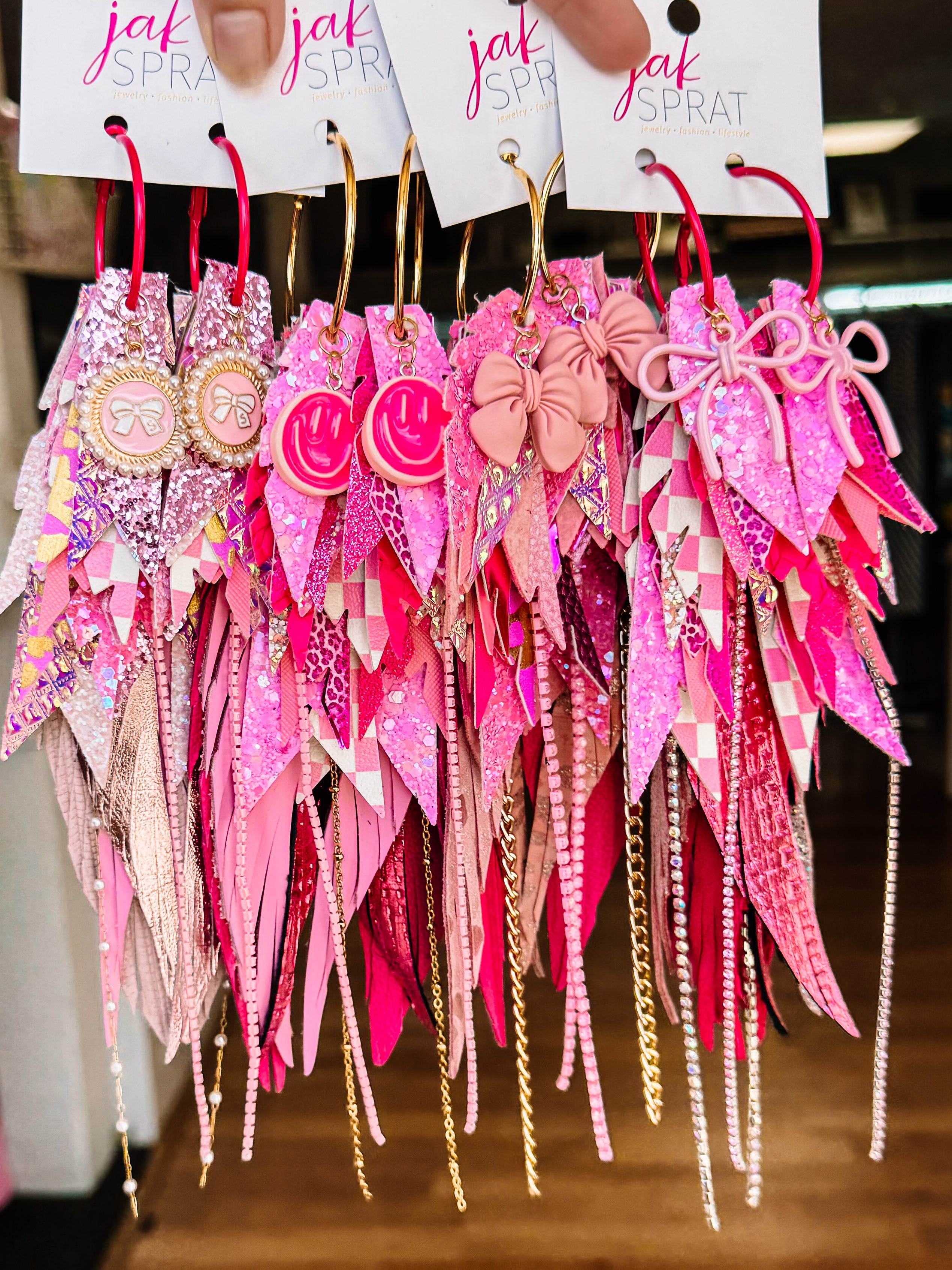 Jak Sprat Pink Monochromatic Collection: Mega Mic Drop Dangles-Jewelry - Earrings-Dear Me Southern Boutique, located in DeRidder, Louisiana
