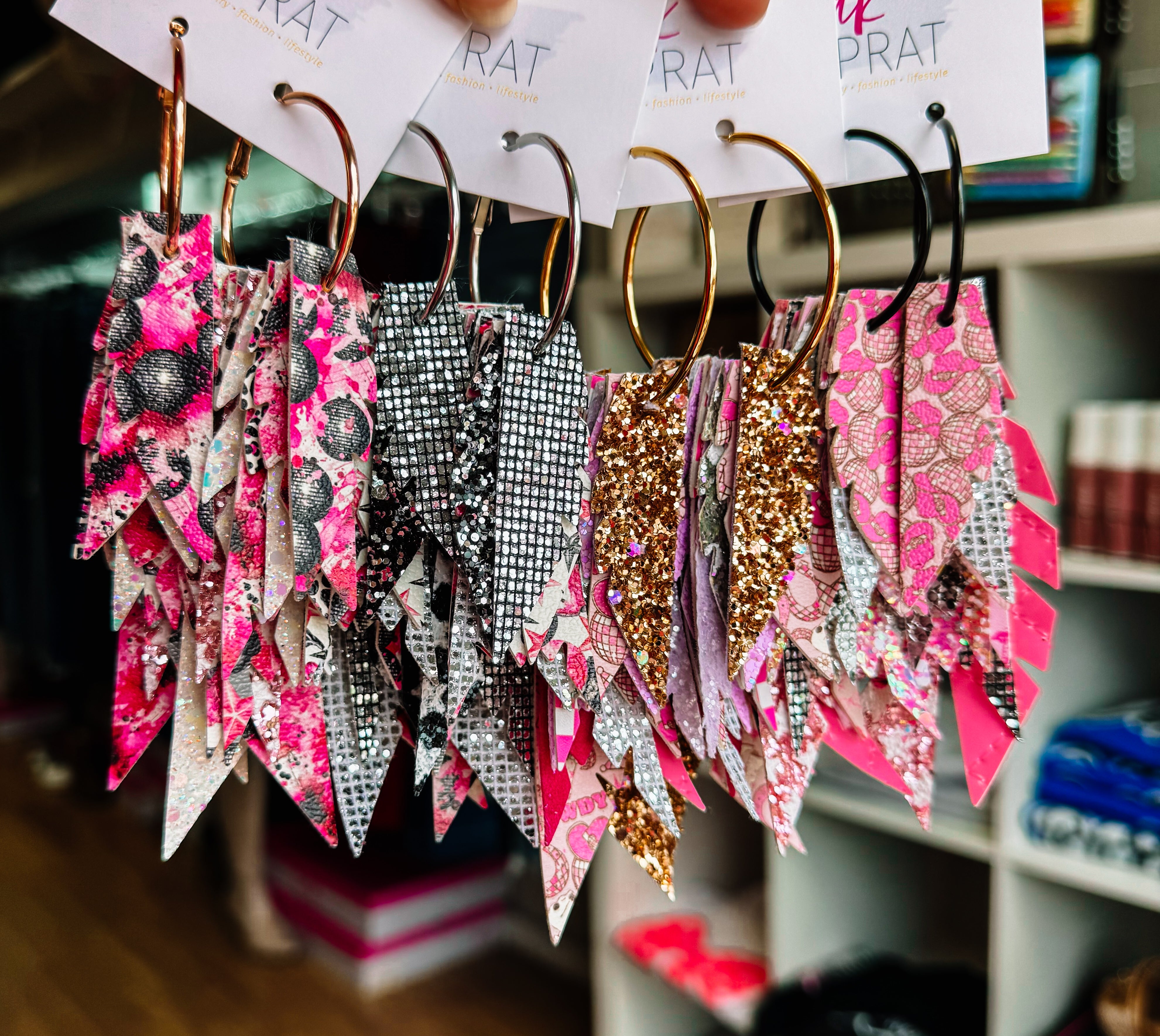 Jak Sprat Pink Pony Club Collection: Fabulous Feather Dangles-Earrings-Dear Me Southern Boutique, located in DeRidder, Louisiana