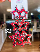 Jak Sprat Red, White & Blue Star Studded Dangles-Jewelry - Earrings-Dear Me Southern Boutique, located in DeRidder, Louisiana