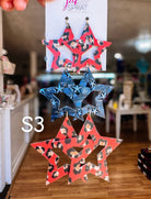 Jak Sprat Red, White & Blue Star Studded Dangles-Jewelry - Earrings-Dear Me Southern Boutique, located in DeRidder, Louisiana
