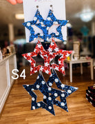Jak Sprat Red, White & Blue Star Studded Dangles-Jewelry - Earrings-Dear Me Southern Boutique, located in DeRidder, Louisiana
